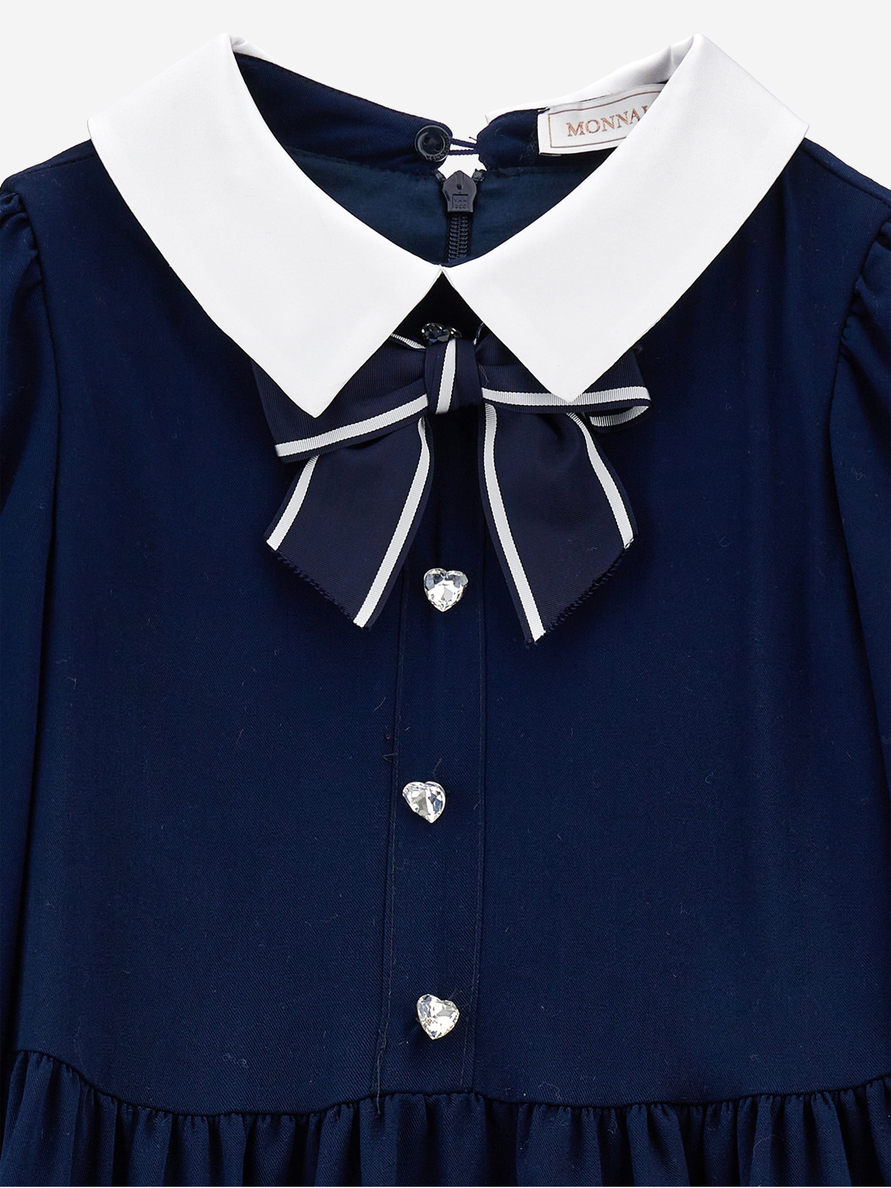 Monnalisa Girls Giselle Twill Dress in Navy