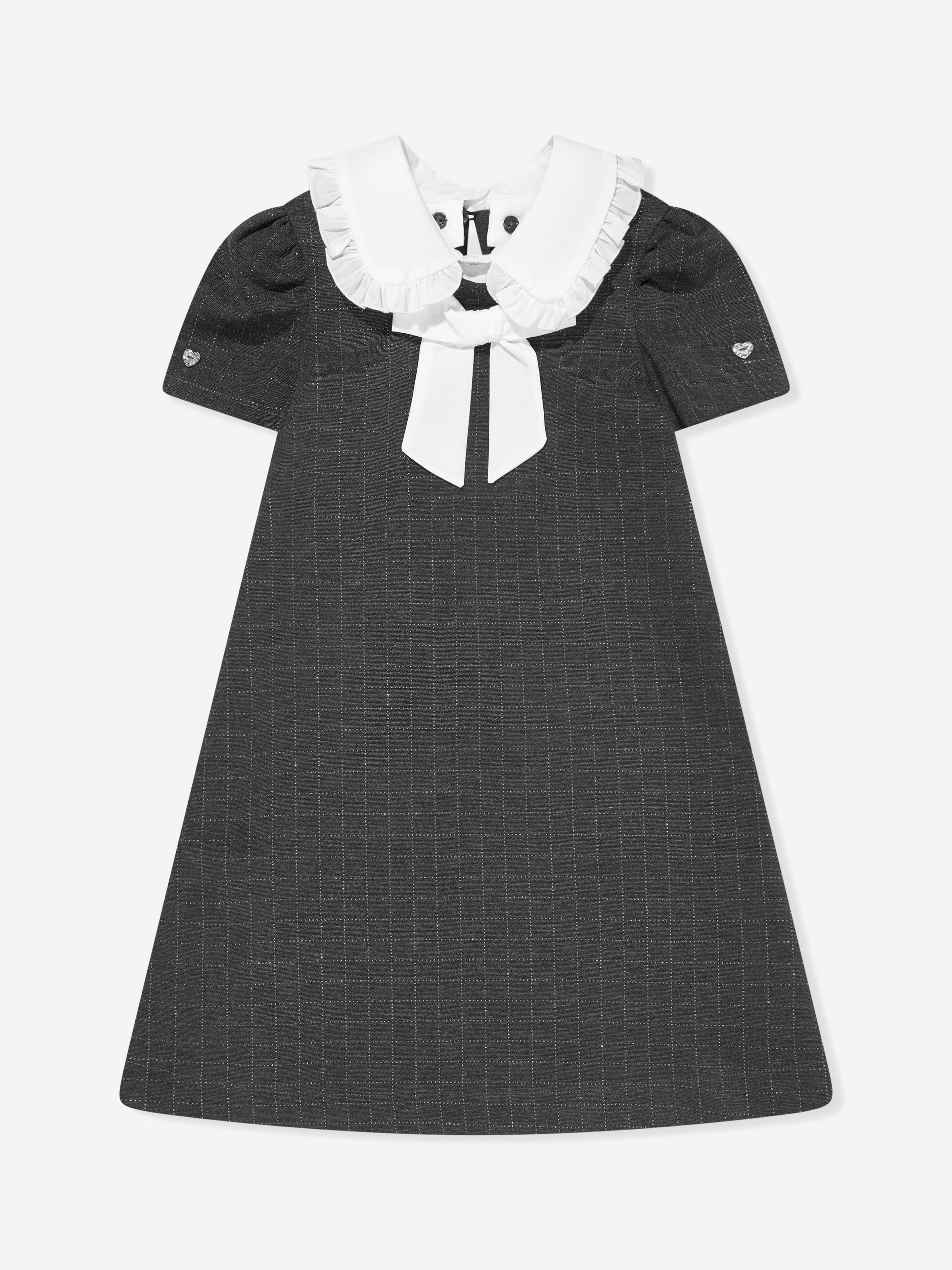 Monnalisa Girls Check Milano Punto Dress in Grey