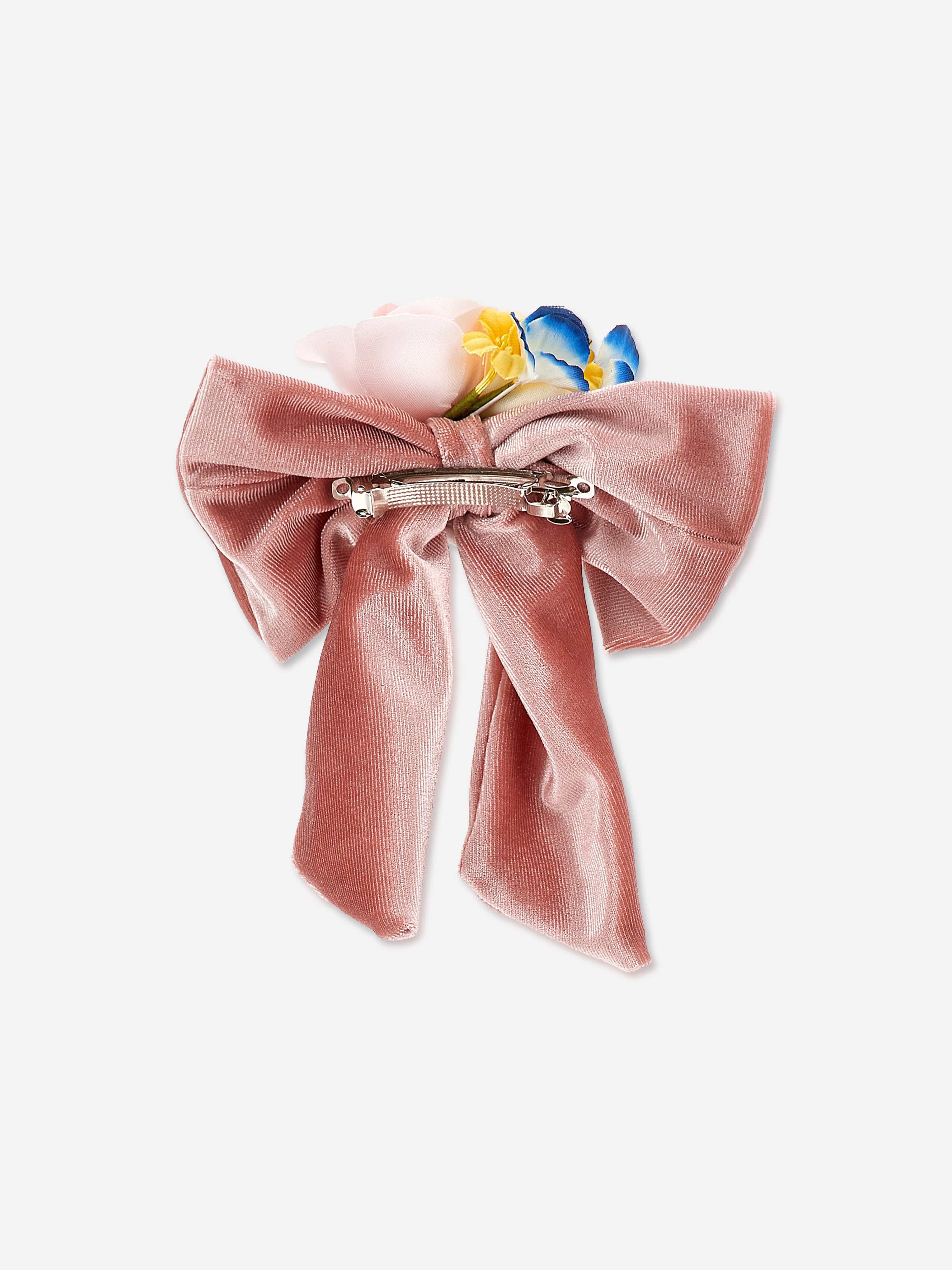 Monnalisa Girls Bouquet Velvet Bow Clip in Pink