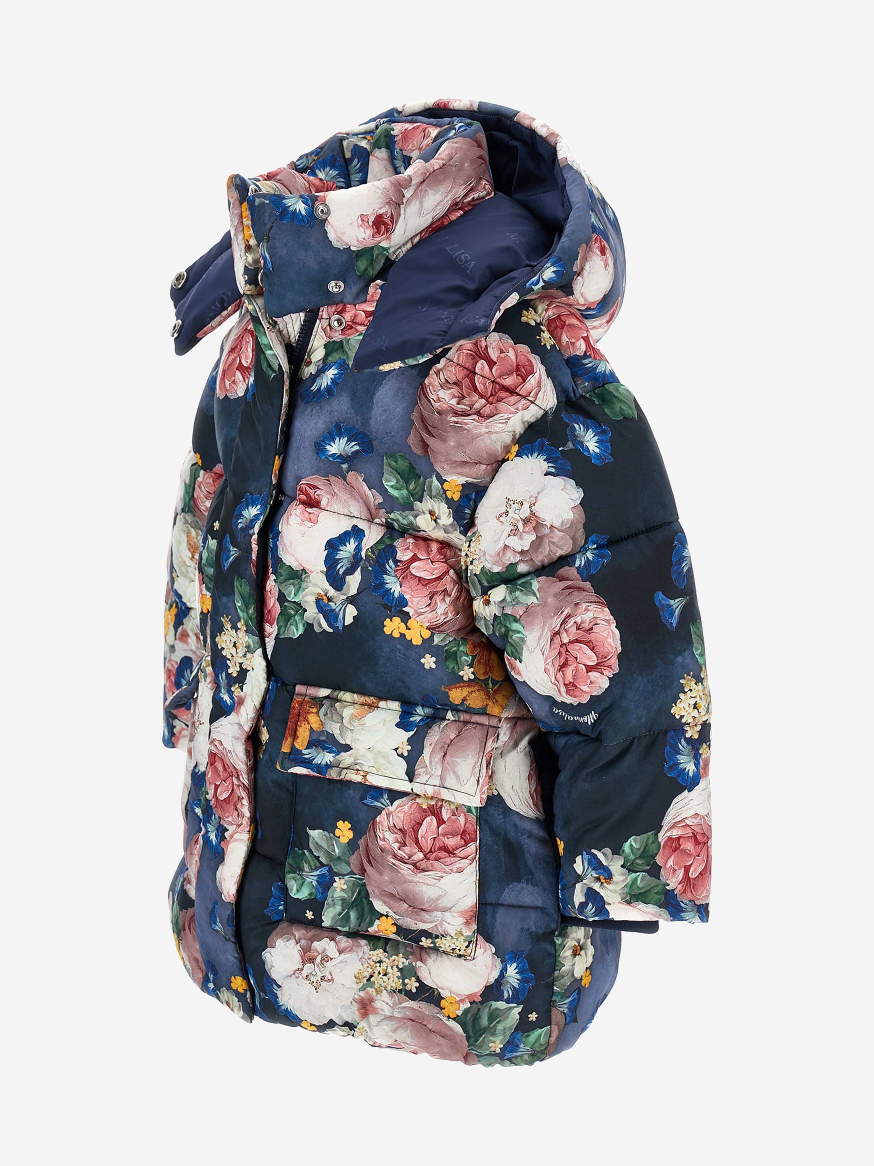 Monnalisa Girls Baroque Roses Puffer Jacket in Blue