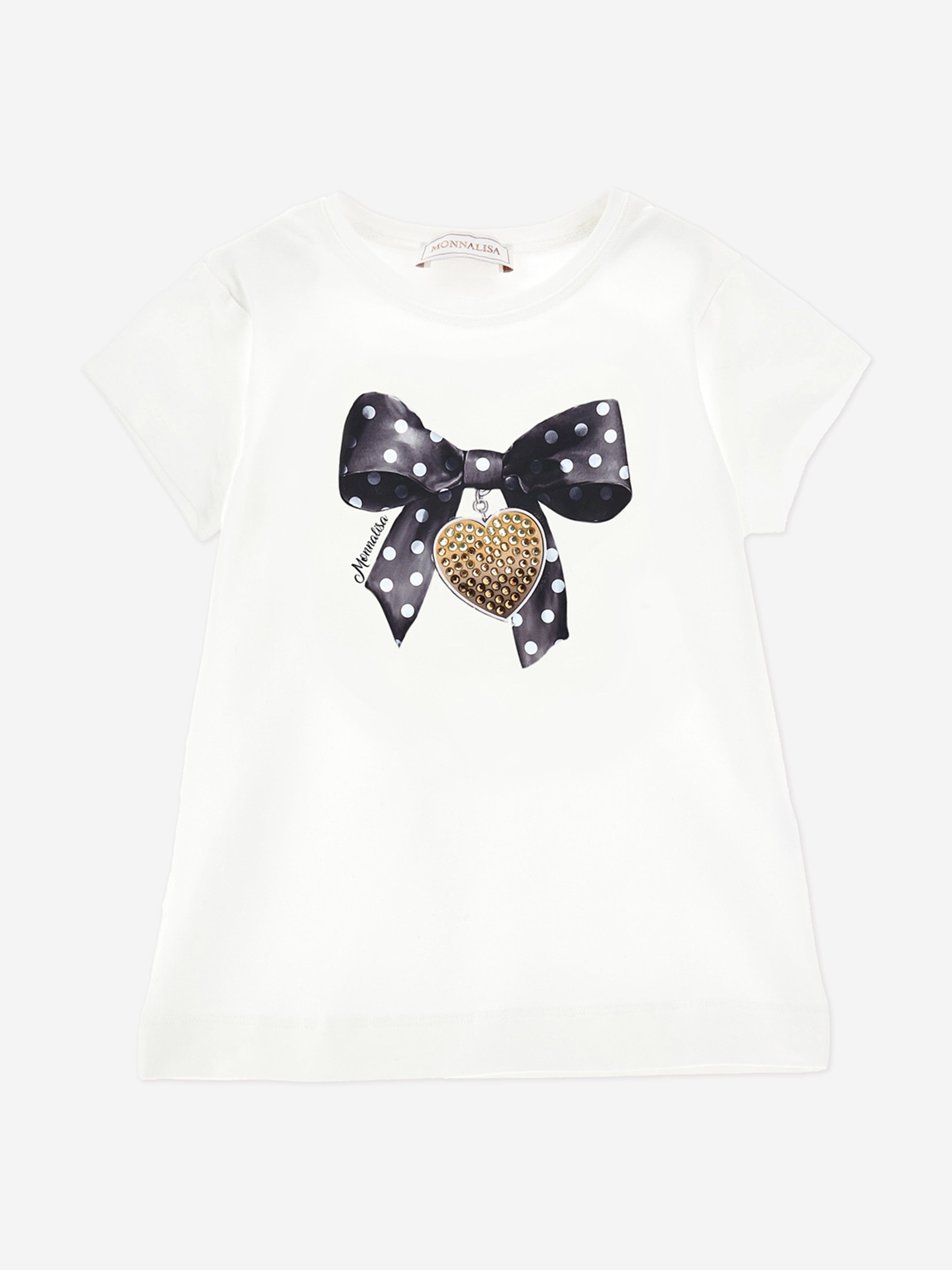 Monnalisa Girls Bow Print T-Shirt in Ivory