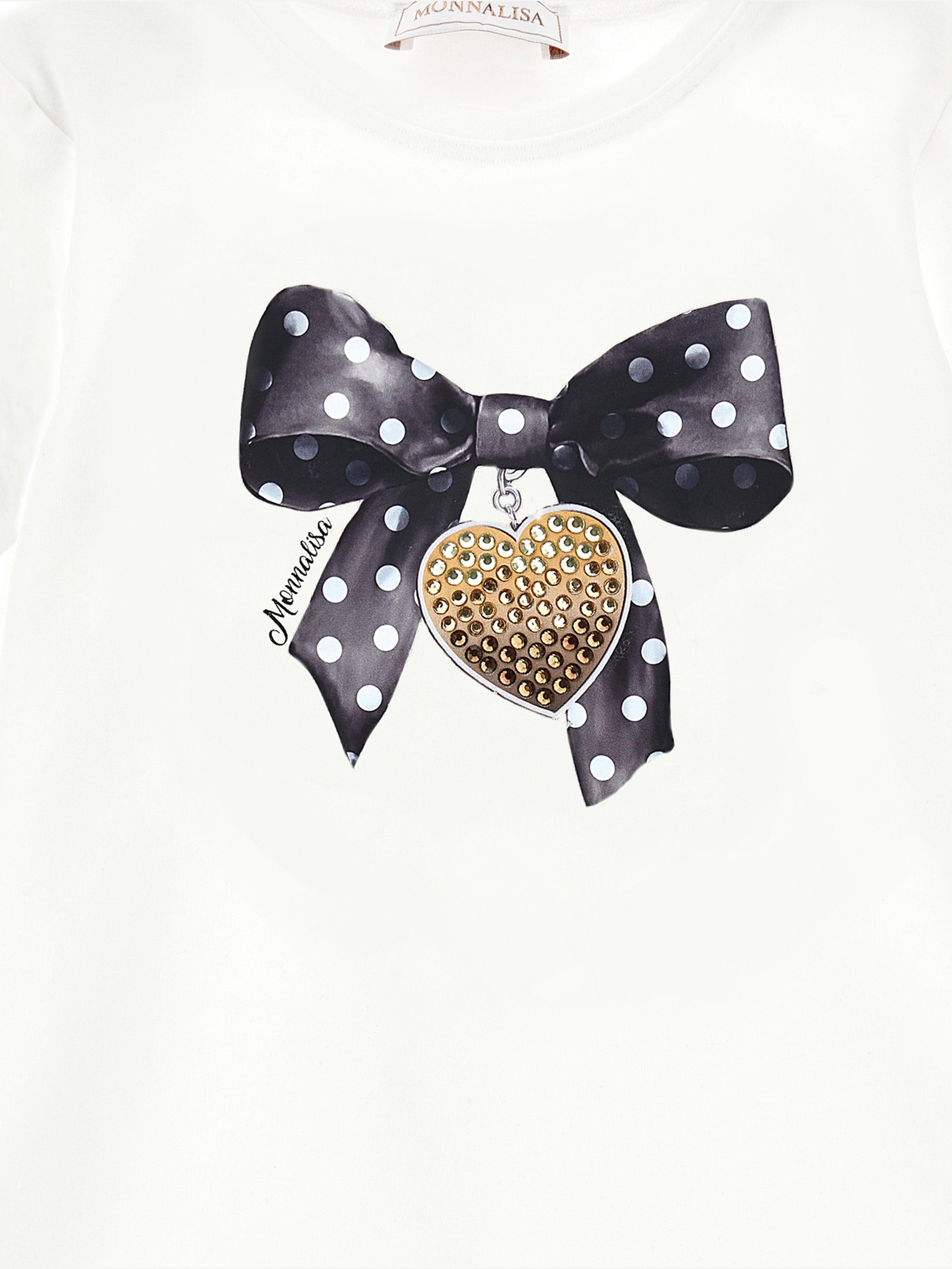 Monnalisa Girls Bow Print T-Shirt in Ivory