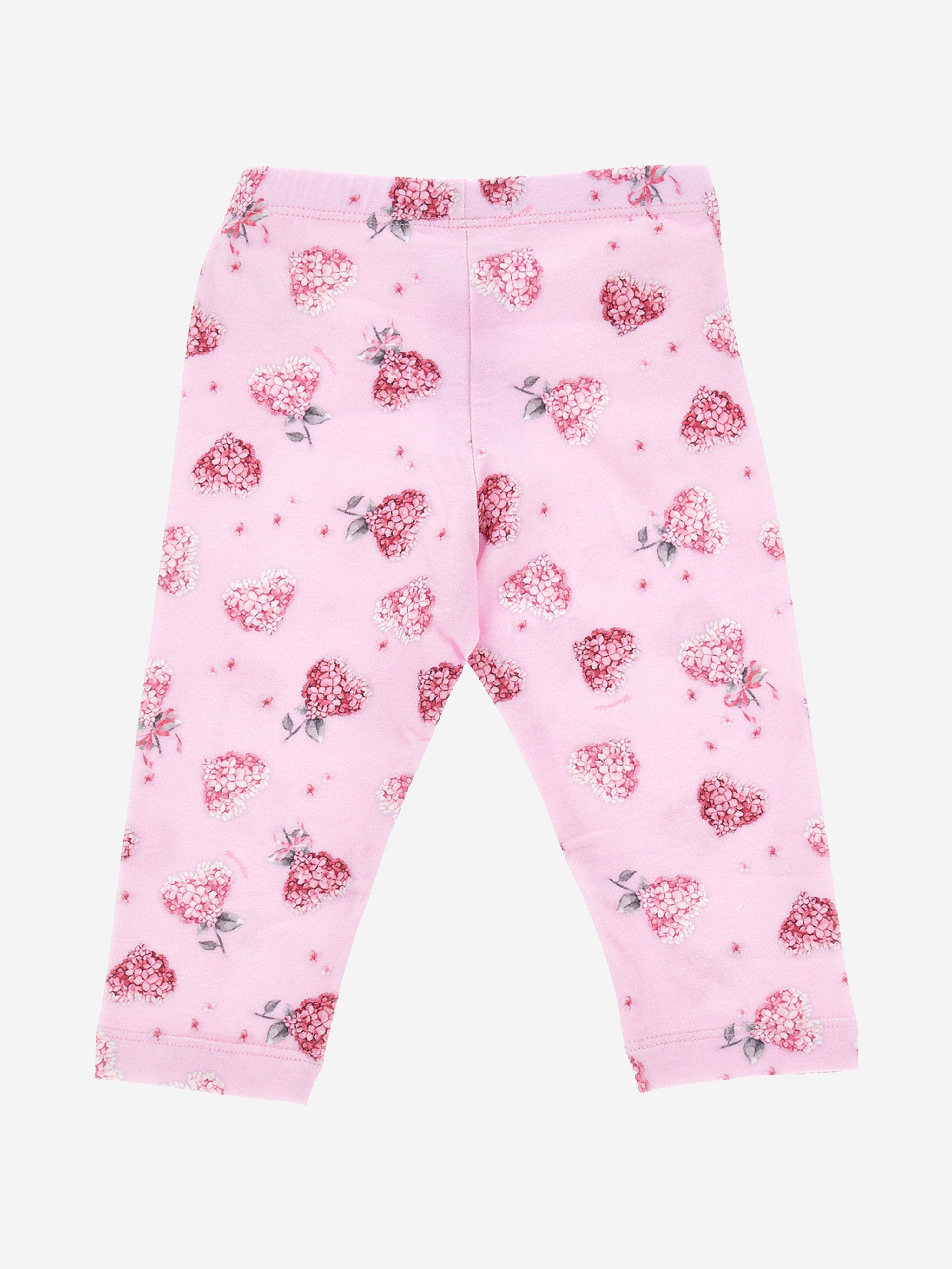 Monnalisa Baby Girls Floral Heart Leggings in Pink