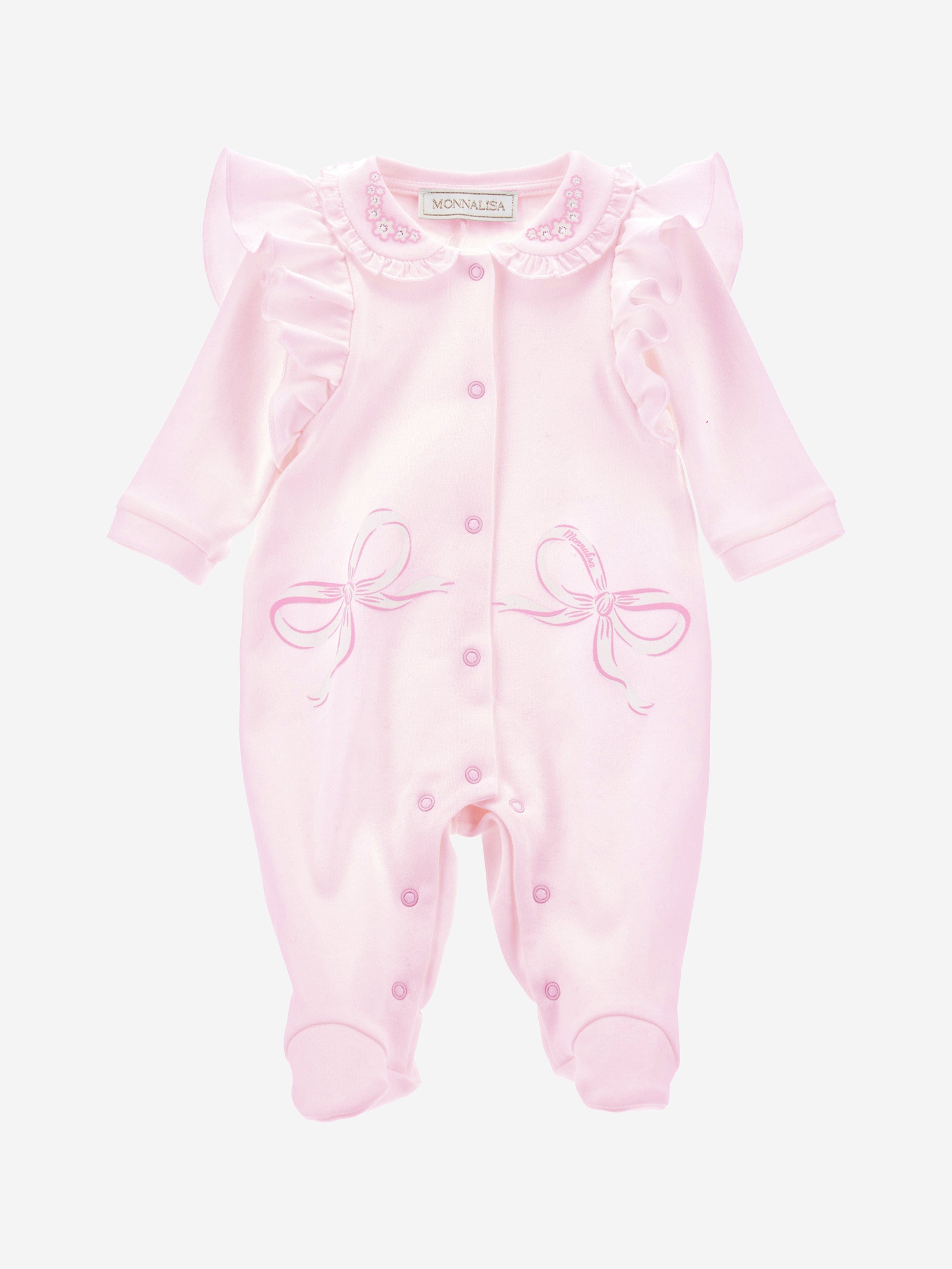 Monnalisa Baby Girls Bow Babygrow in Pink