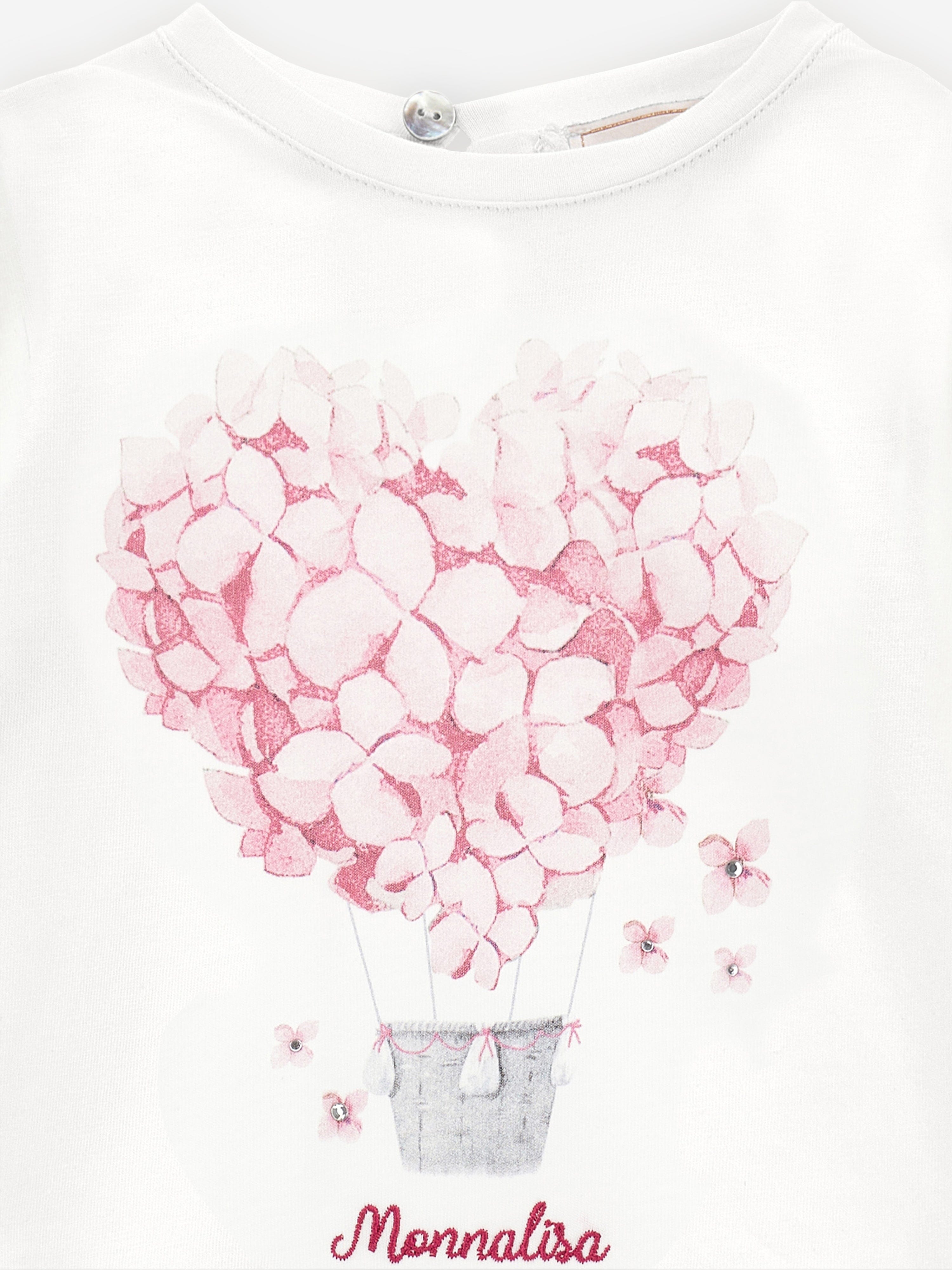 Monnalisa Baby Girls Floral Air Balloon T-Shirt in Ivory