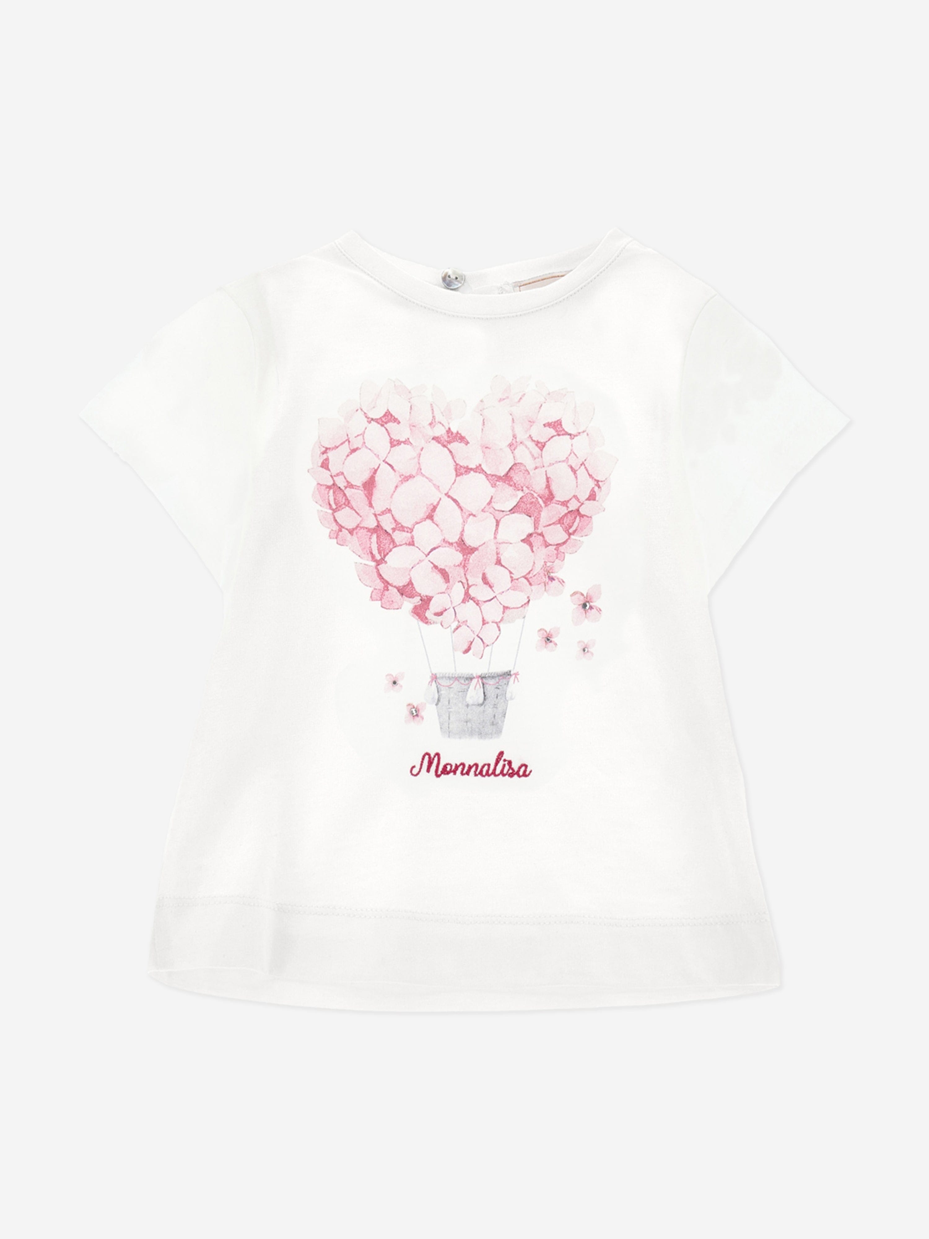 Monnalisa Baby Girls Floral Air Balloon T-Shirt in Ivory