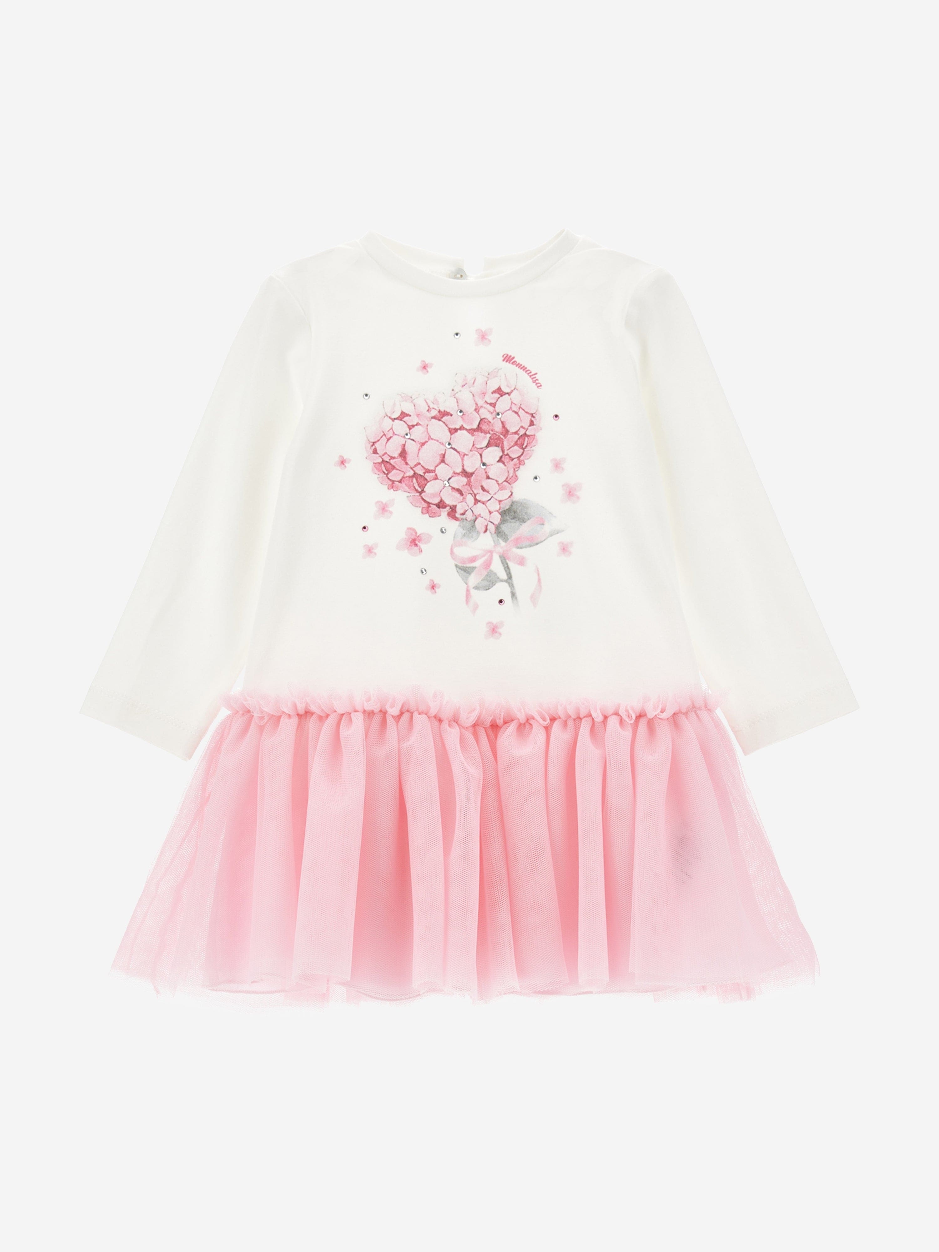 Monnalisa Baby Girls Jersey and Tulle Dress in Ivory