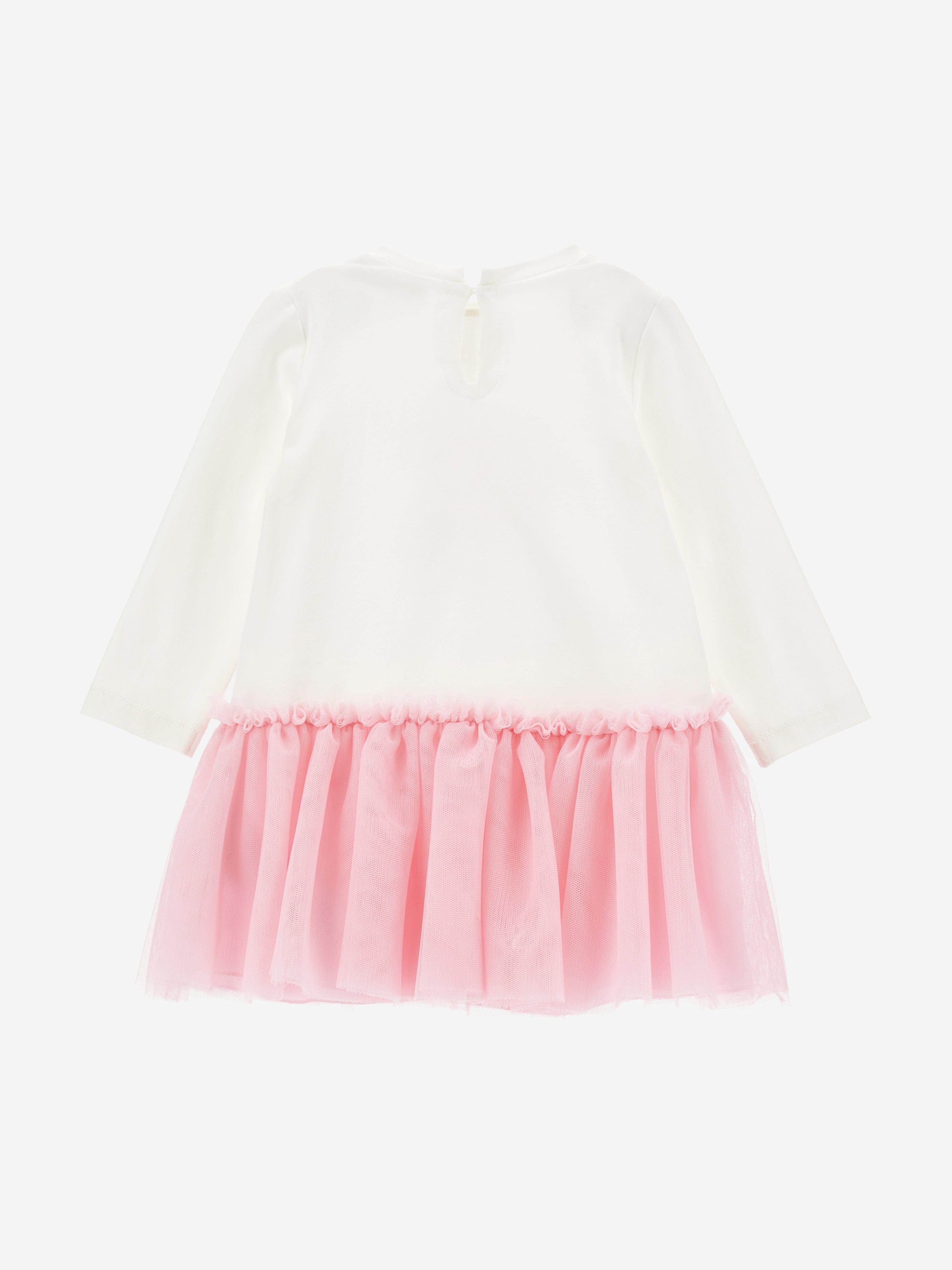 Monnalisa Baby Girls Jersey and Tulle Dress in Ivory