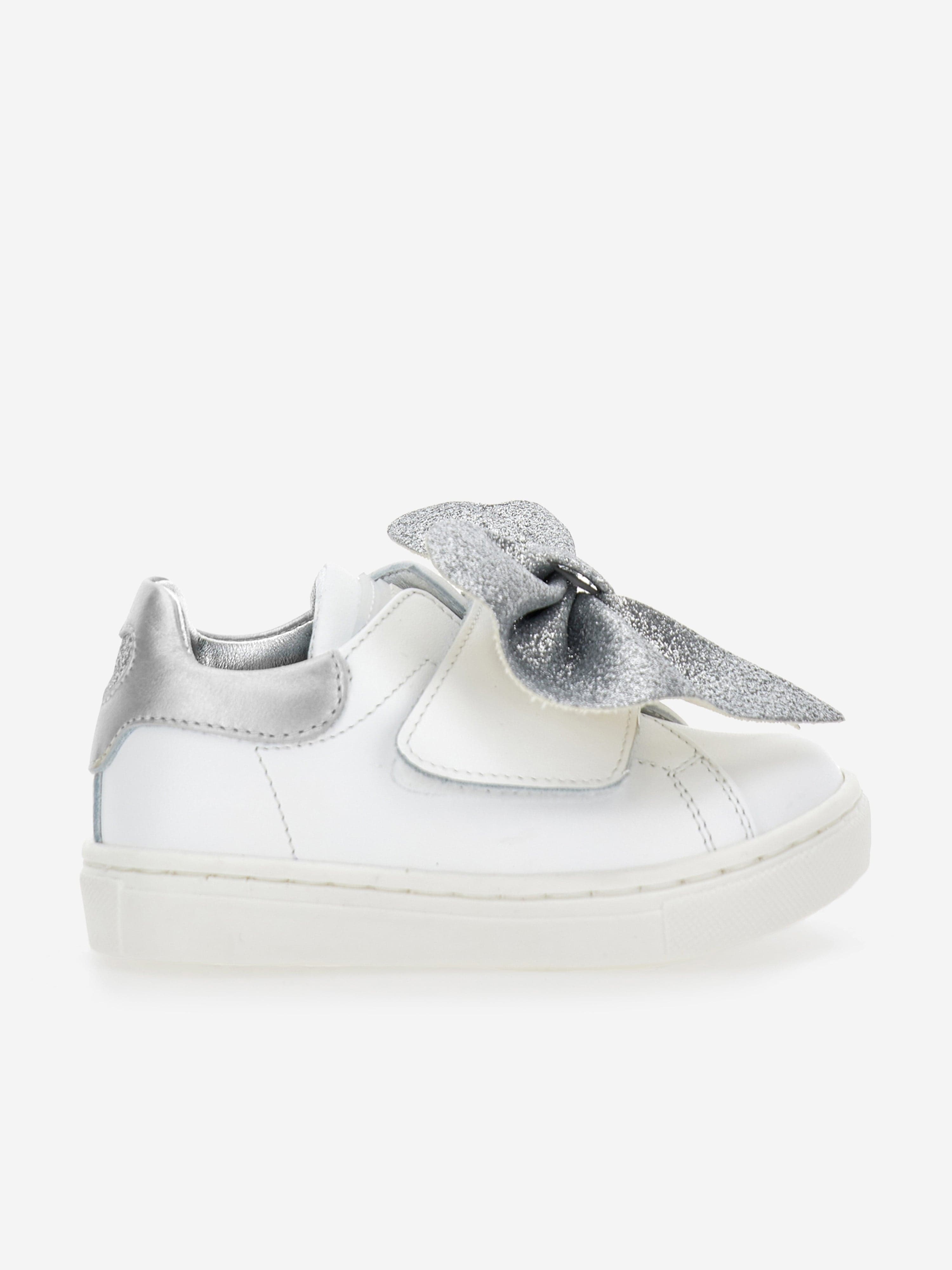 Monnalisa Girls Leather Bow Trainers in Ivory