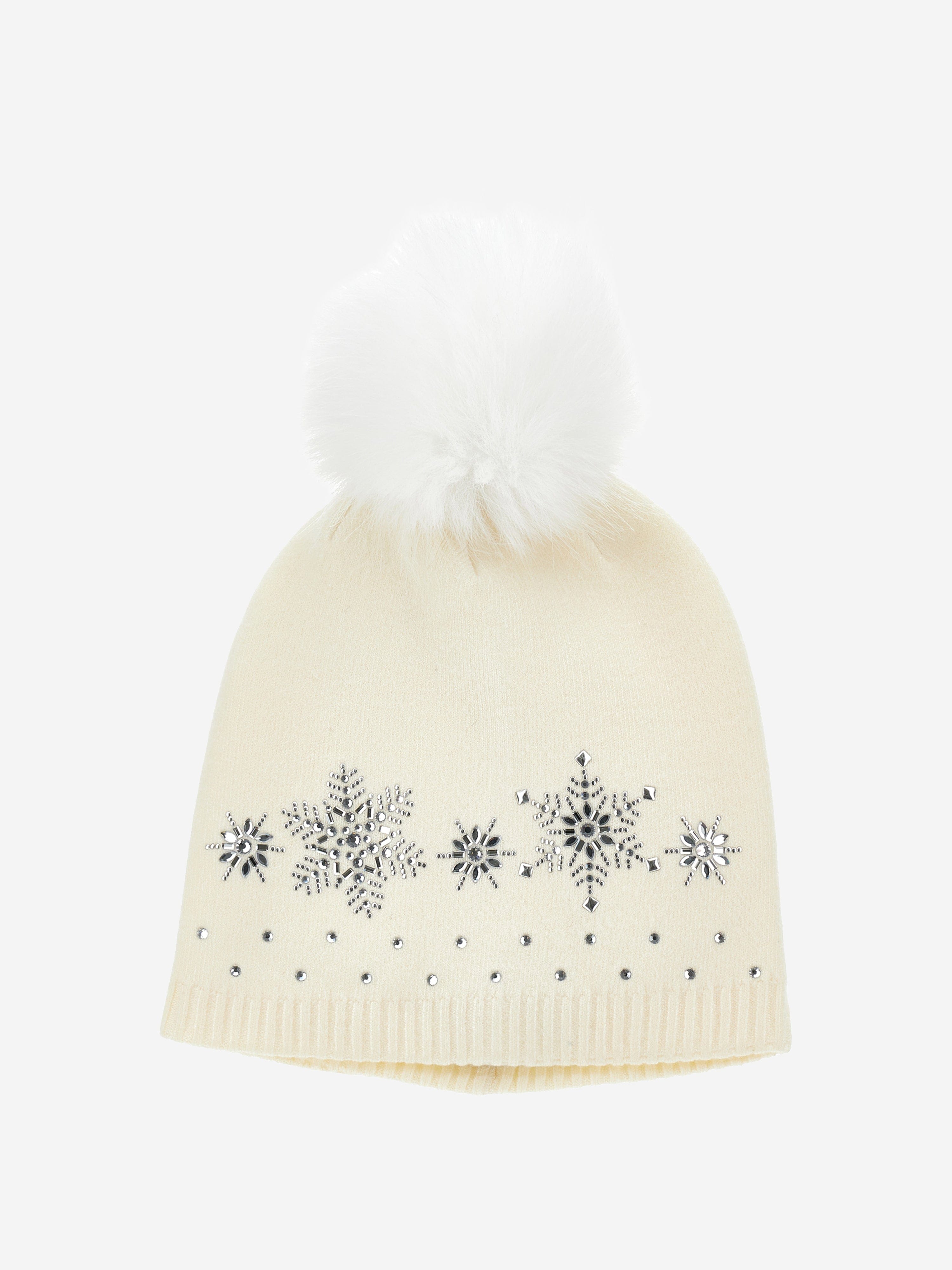 Monnalisa Baby Girls Wool Diamante Bobble Hat in Ivory