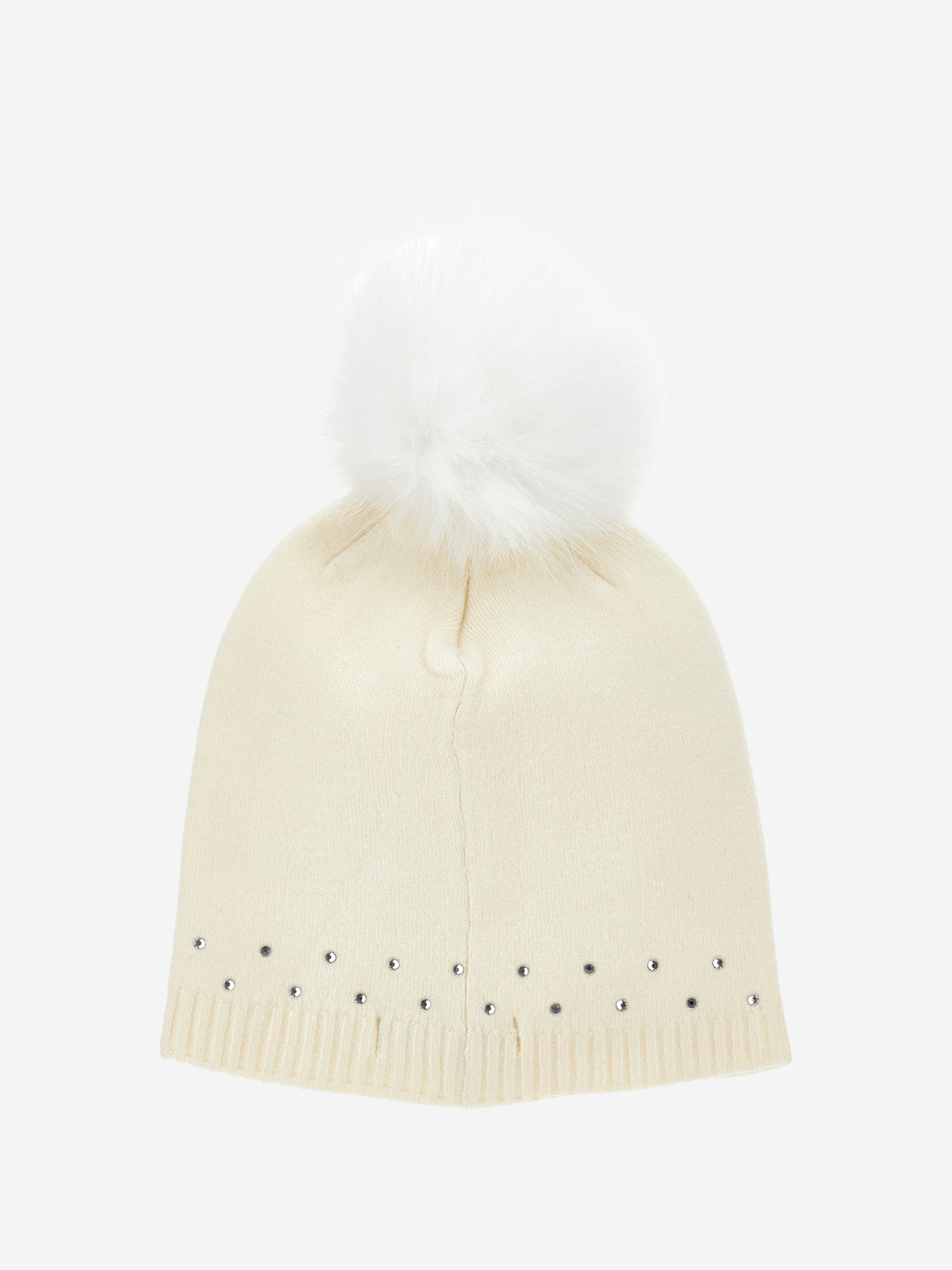 Monnalisa Baby Girls Wool Diamante Bobble Hat in Ivory