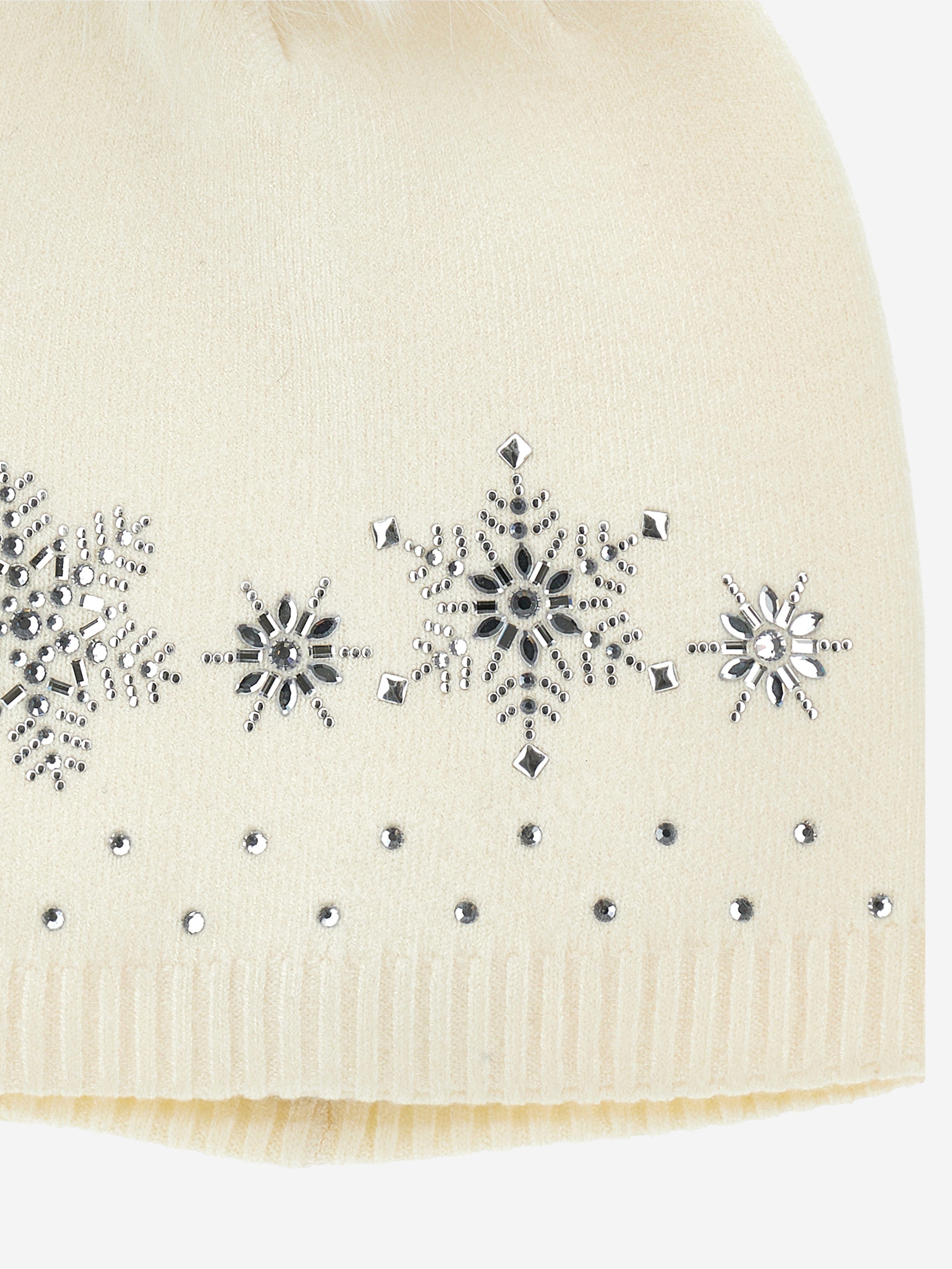 Monnalisa Baby Girls Wool Diamante Bobble Hat in Ivory