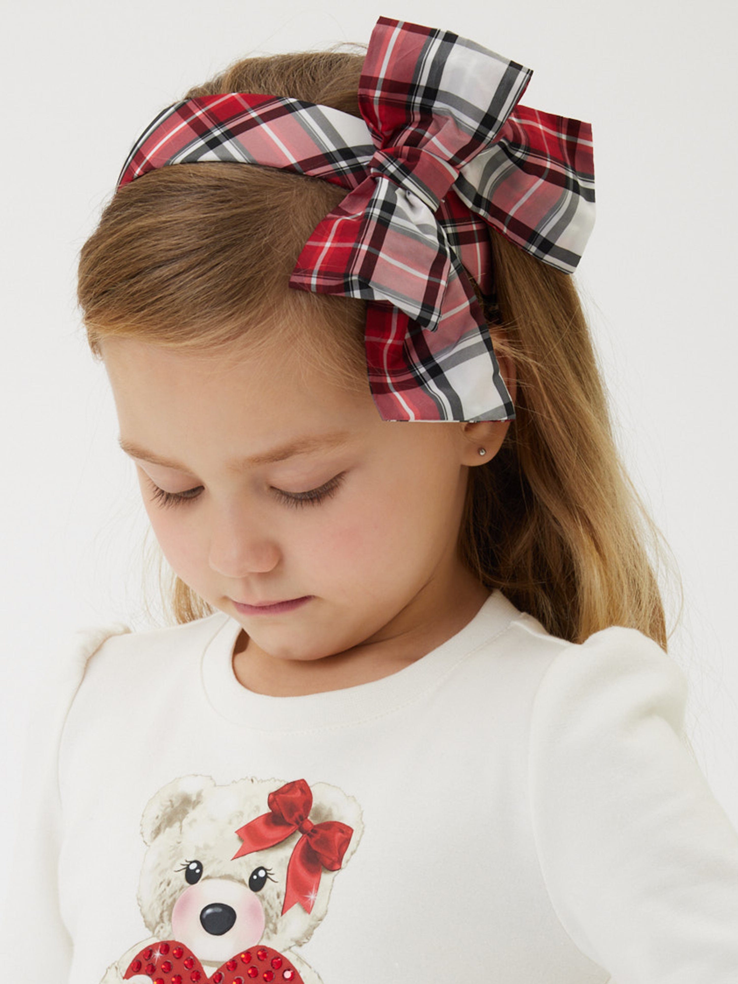 Monnalisa Girls Tartan Bow Headband in Red