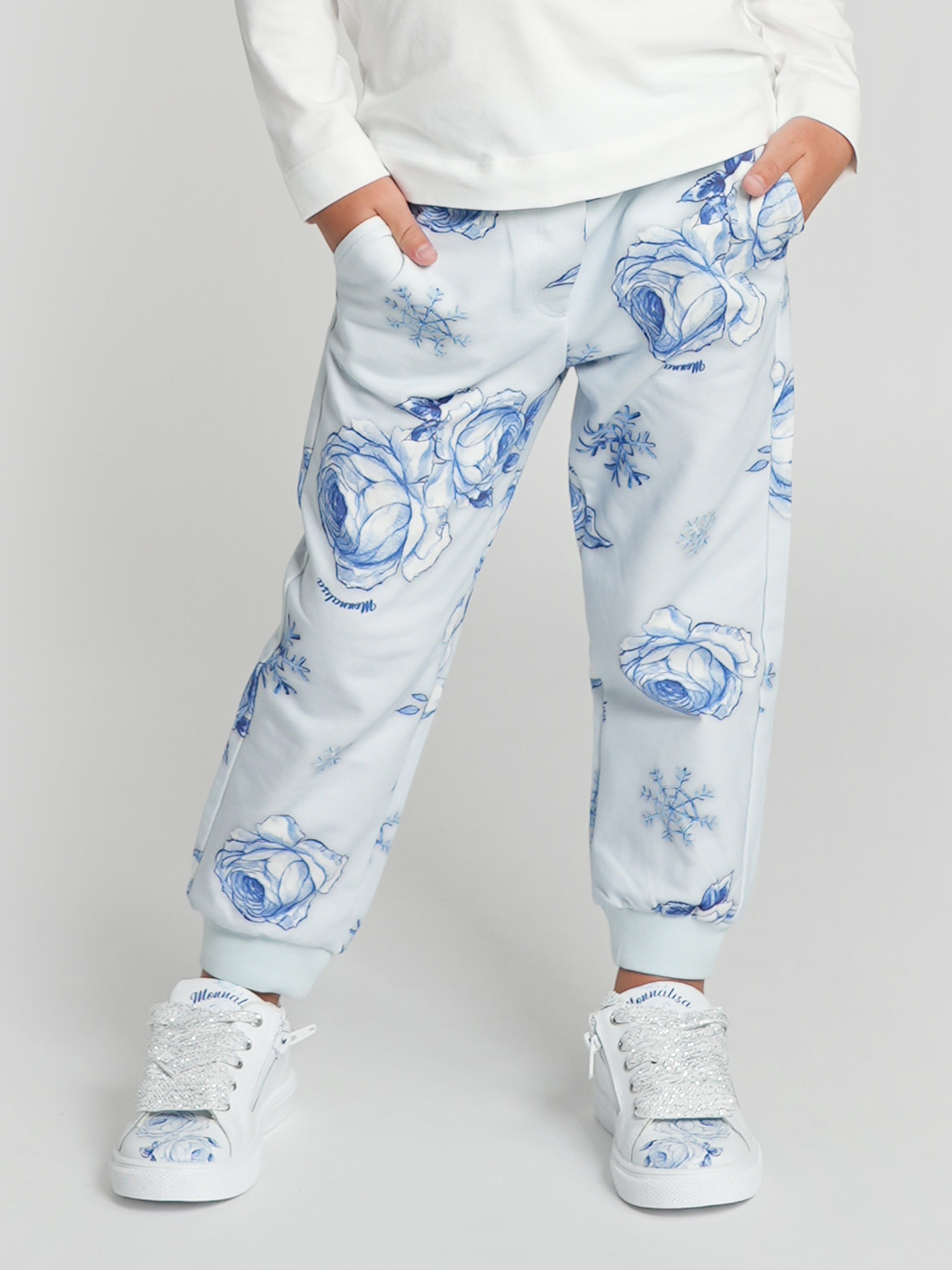 Monnalisa Girls Frozen Print Joggers in White