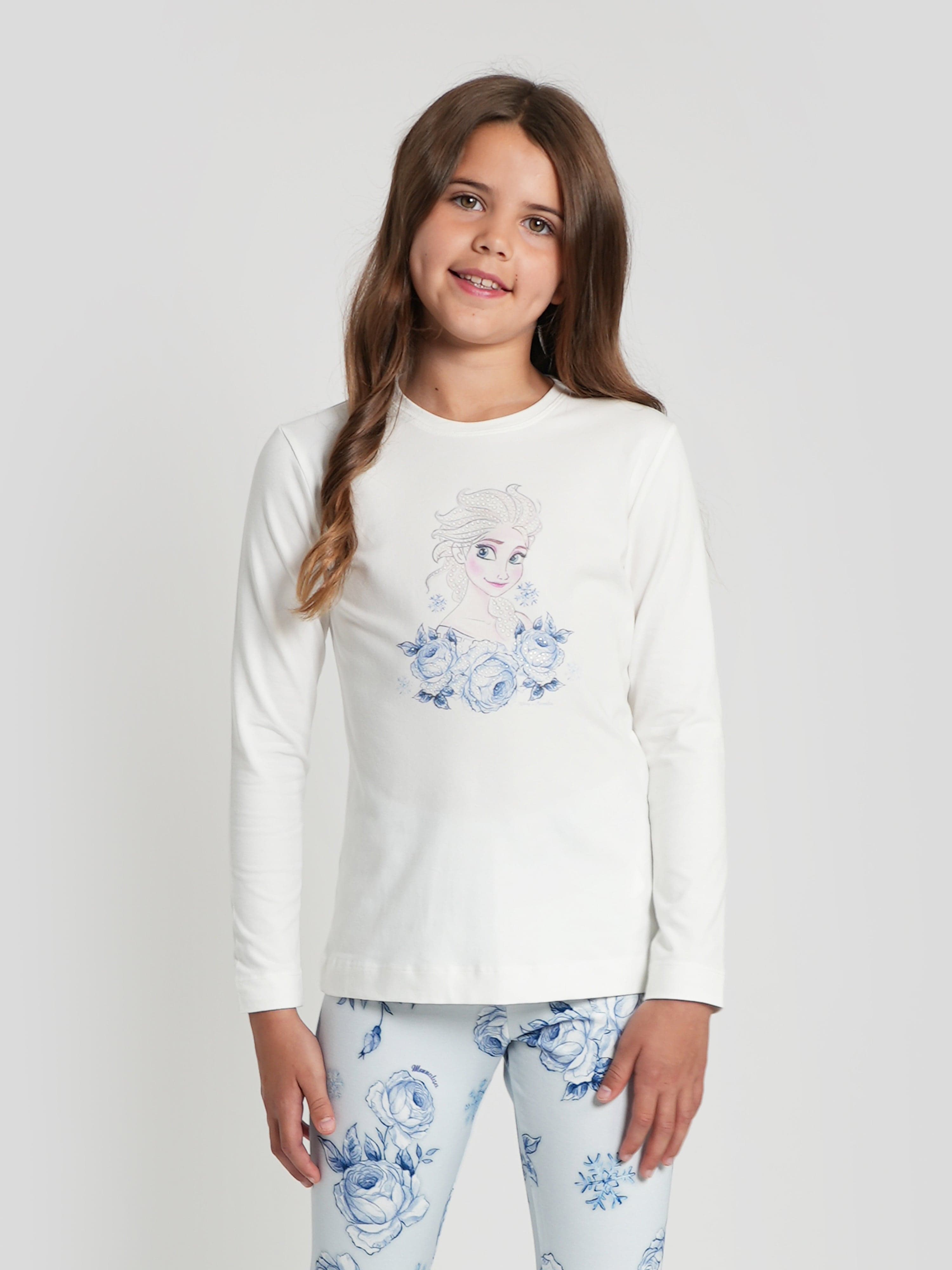 Monnalisa Girls Long Sleeve Elsa T-Shirt in White