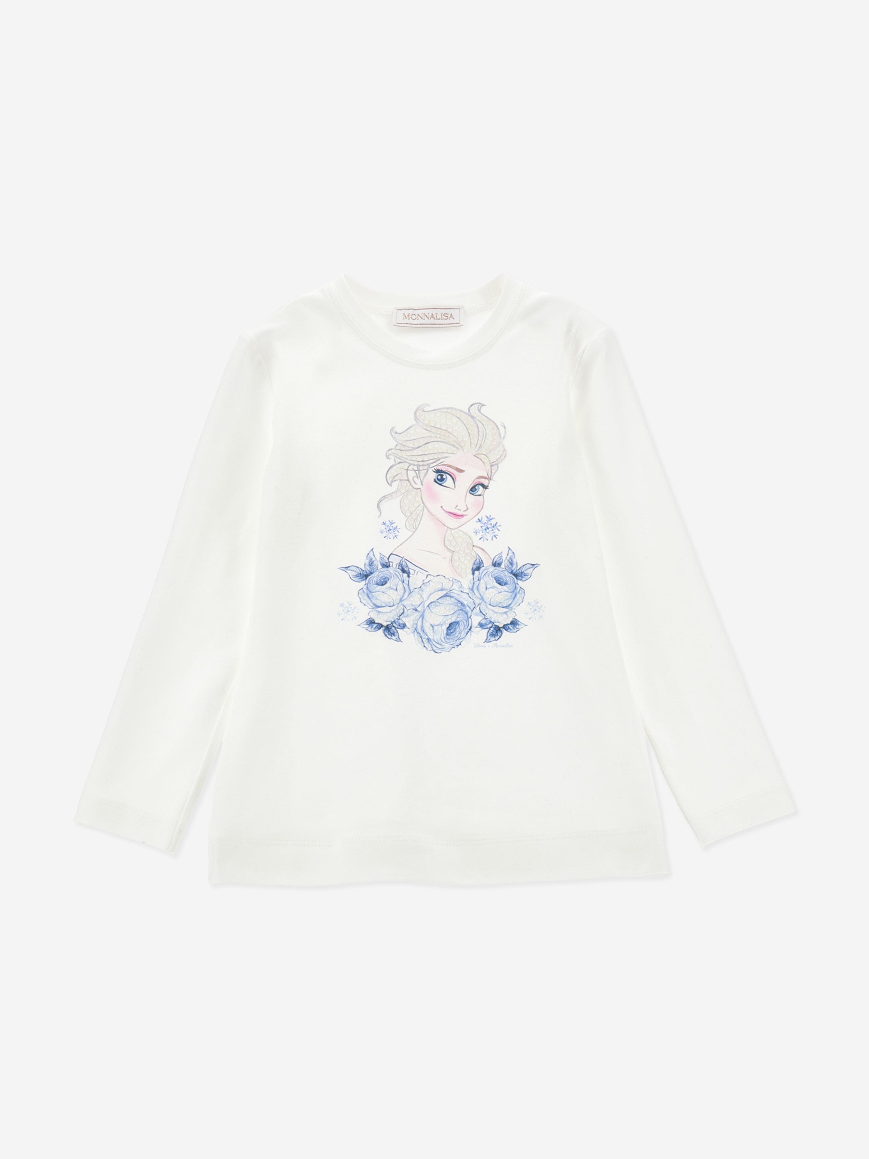 Monnalisa Girls Long Sleeve Elsa T-Shirt in White