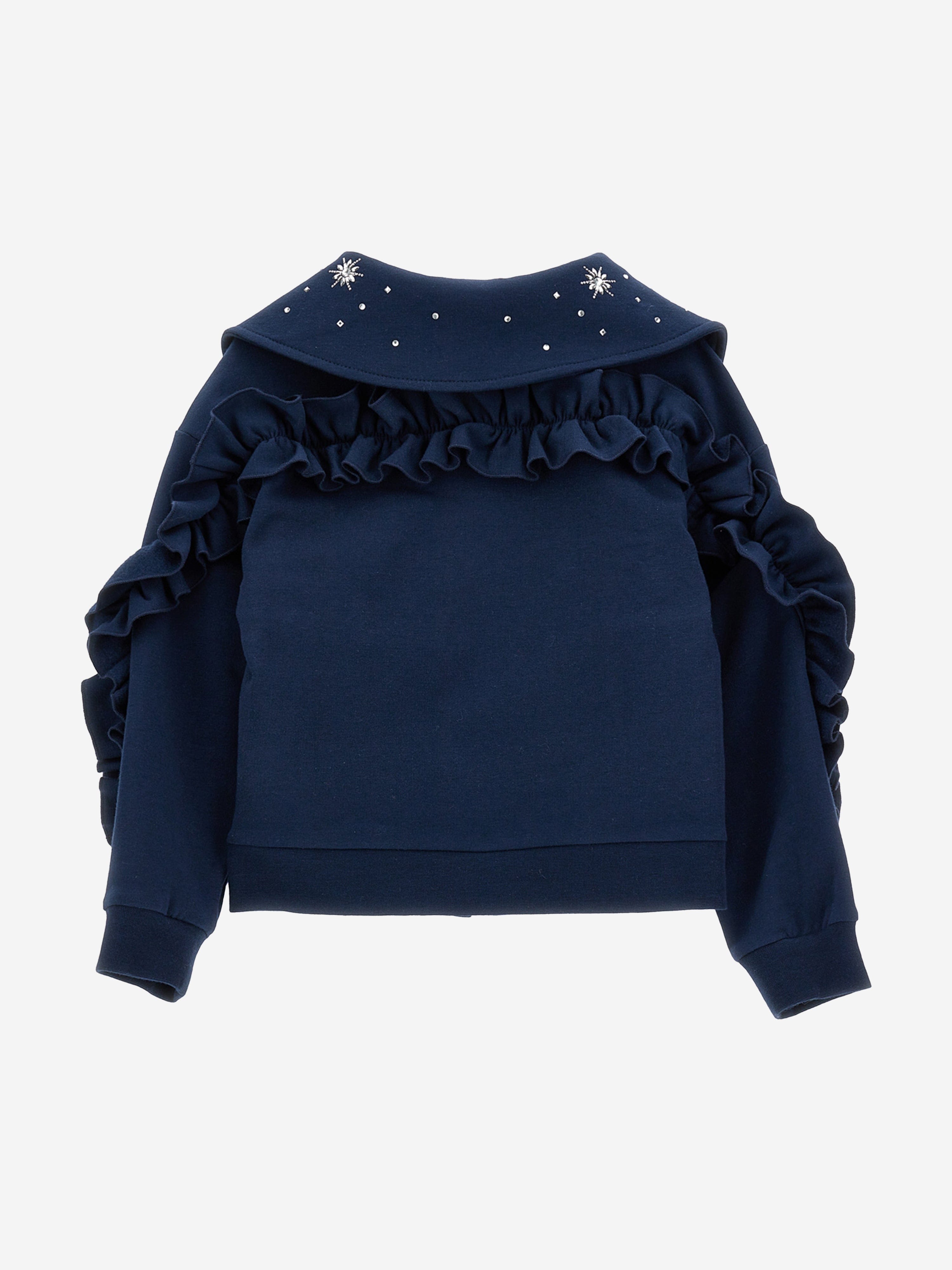 Monnalisa Girls Ruffle Zip Up Top in Navy