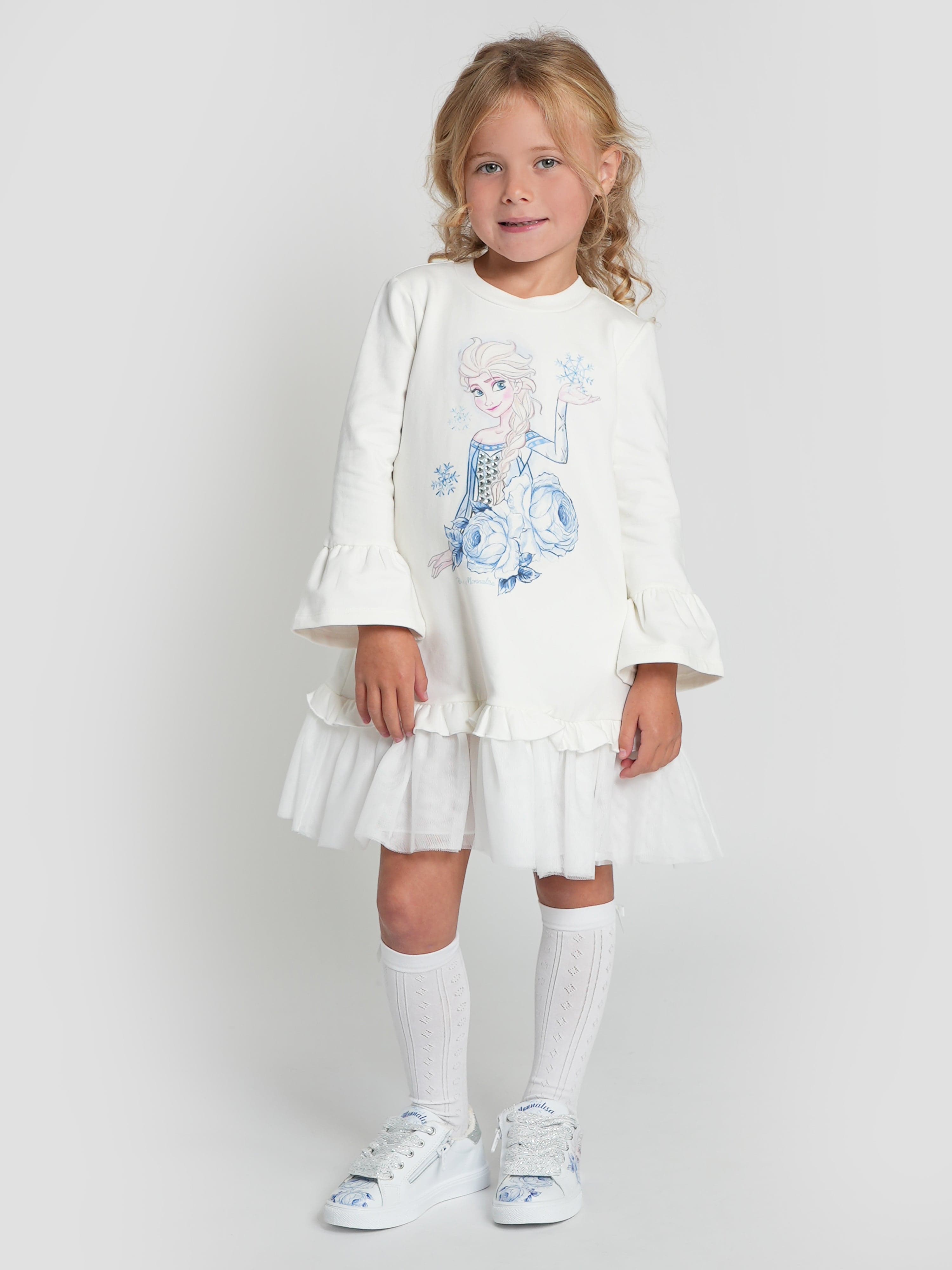 Monnalisa Girls Elsa Jersey Dress In Ivory