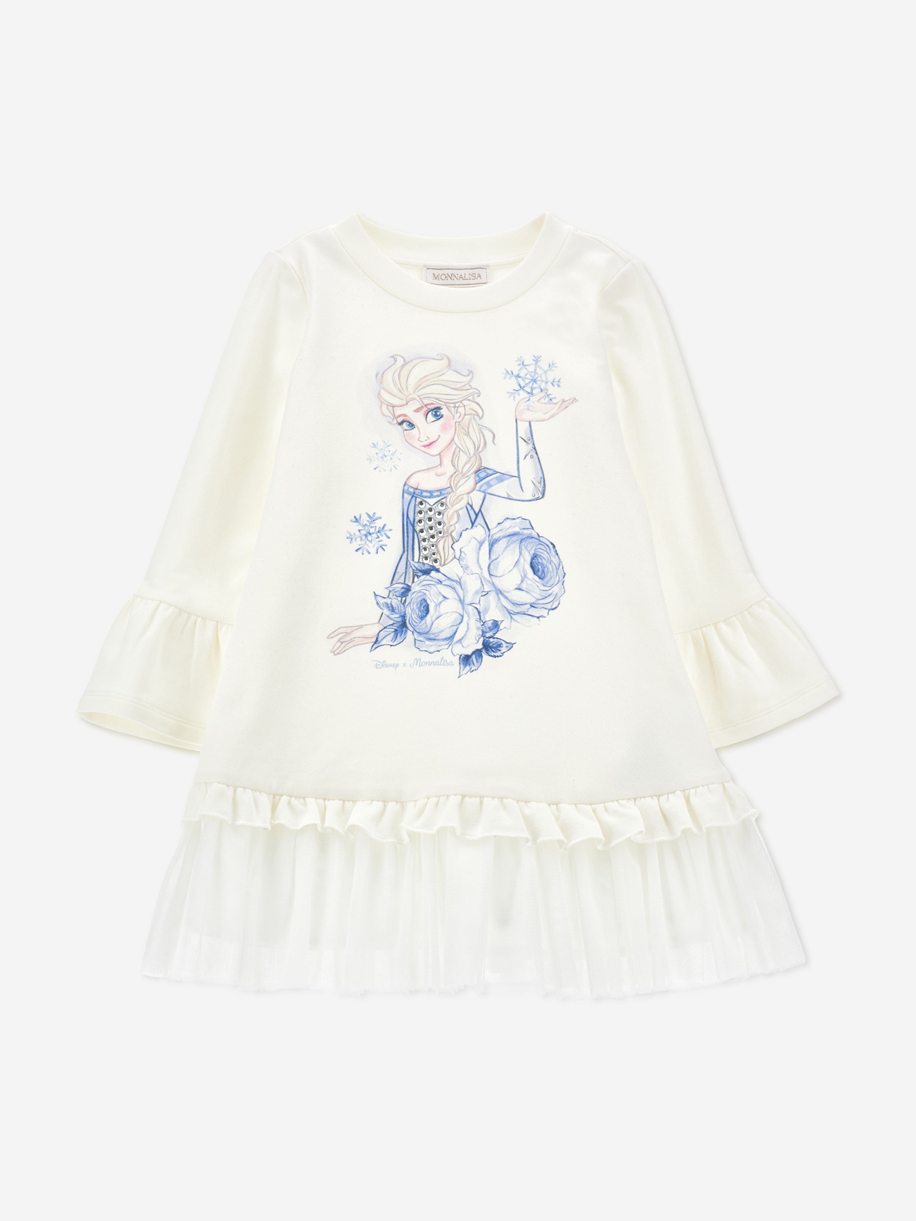 Monnalisa Girls Elsa Jersey Dress In Ivory