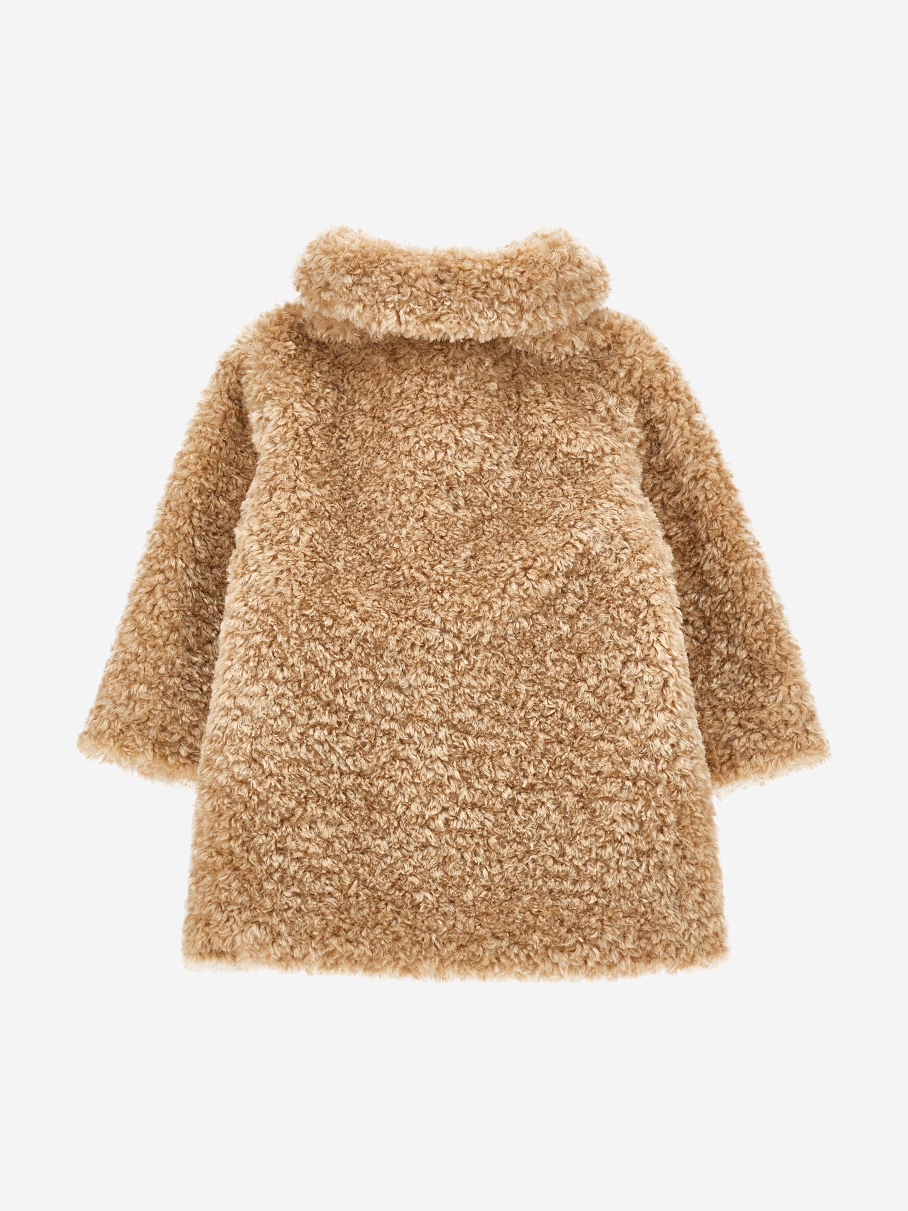 Monnalisa Baby Girls Faux Fur Long Coat in Beige