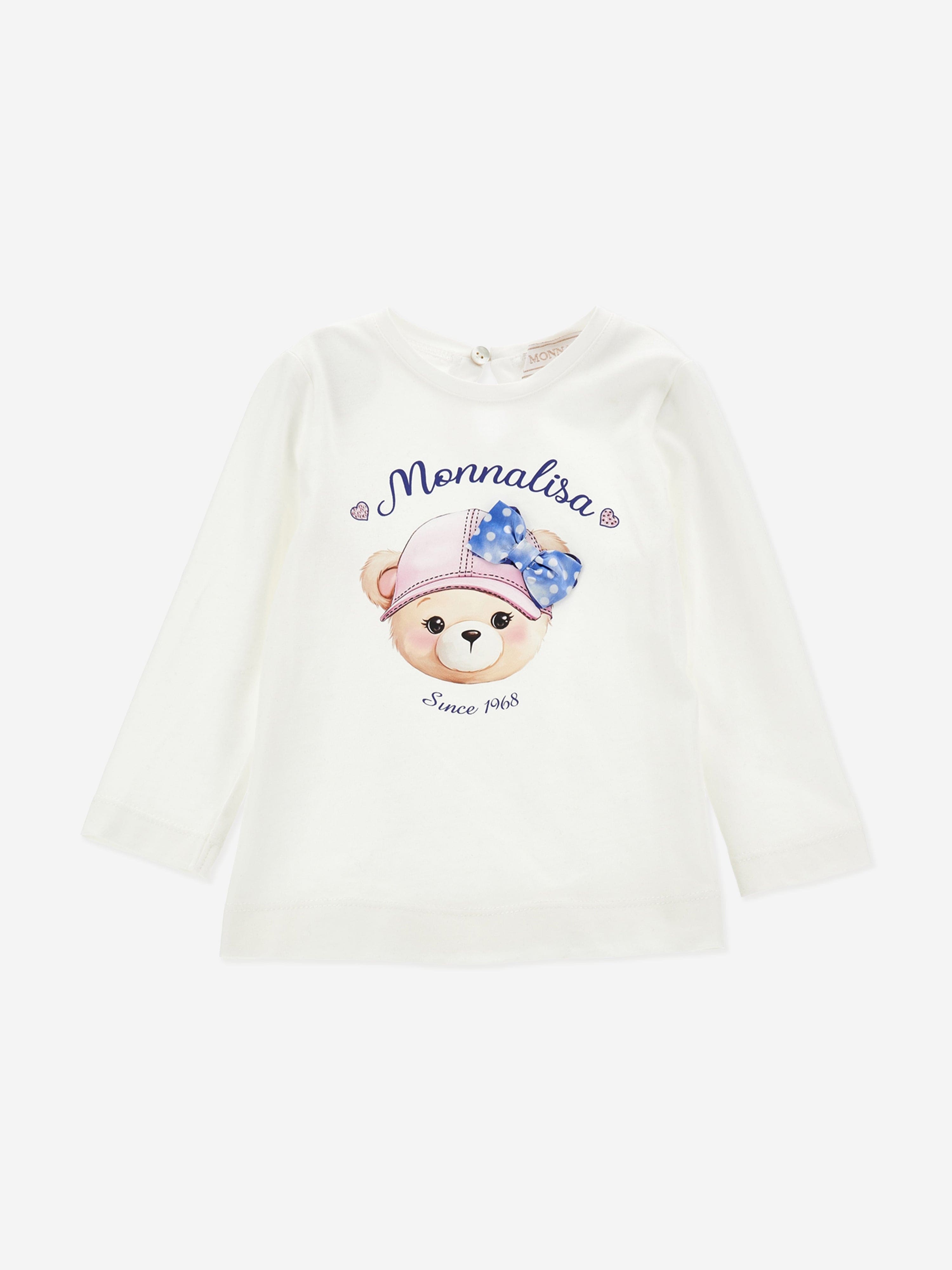 Monnalisa Baby Girls Long Sleeve Teddy T-Shirt in White