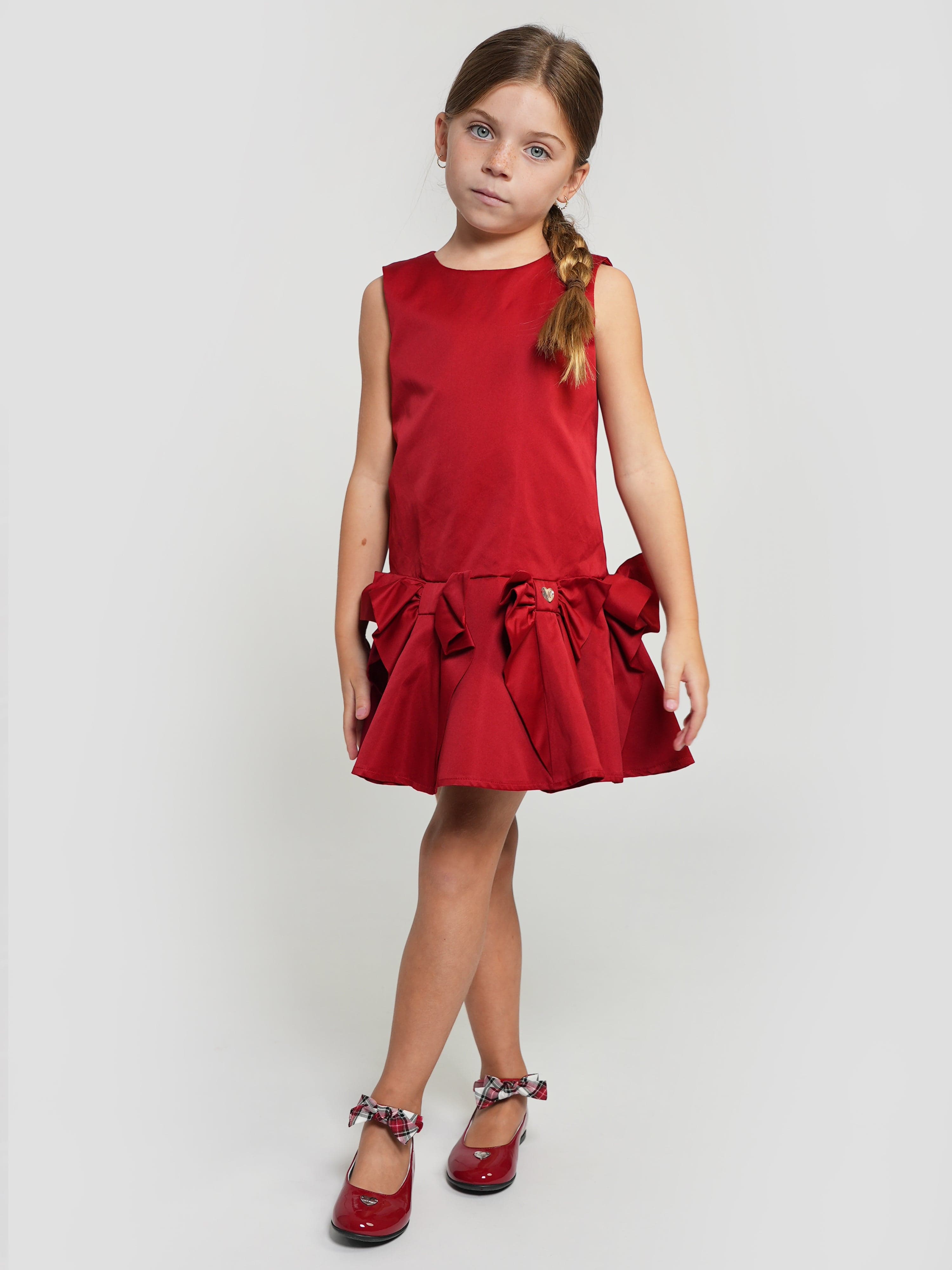 Monnalisa Girls Bow Duchess Dress in Red