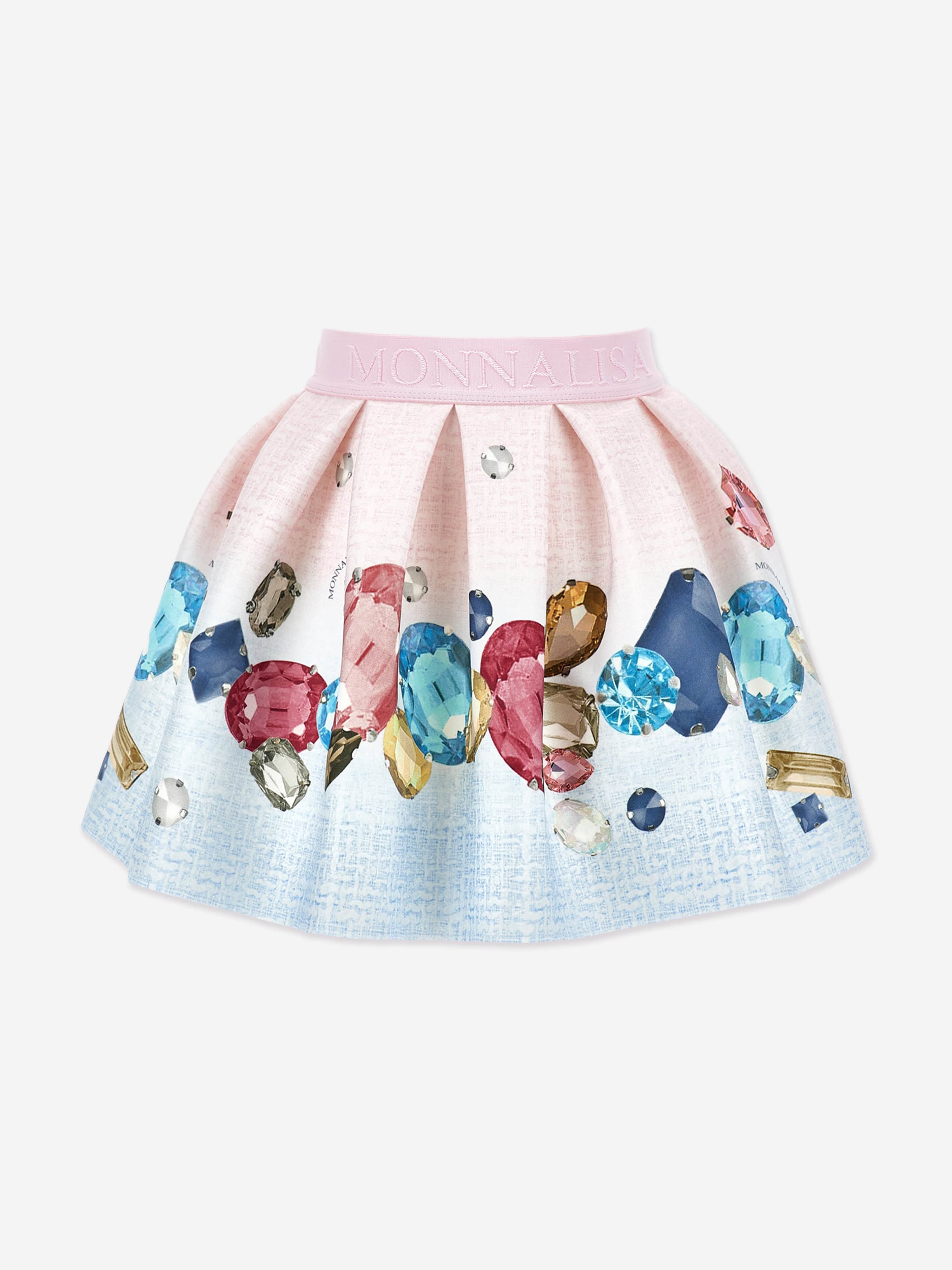 Monnalisa Girls Gem Print Neoprene Skirt in Pink