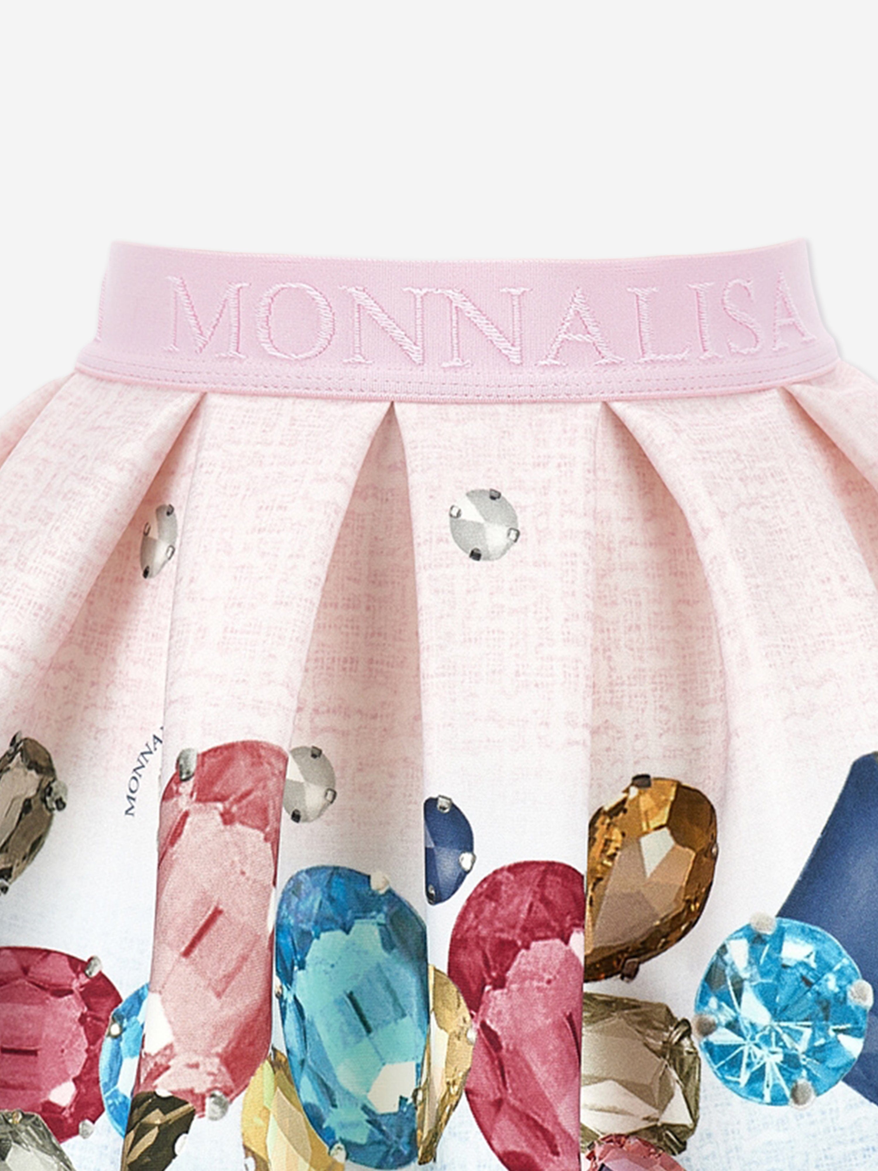 Monnalisa Girls Gem Print Neoprene Skirt in Pink