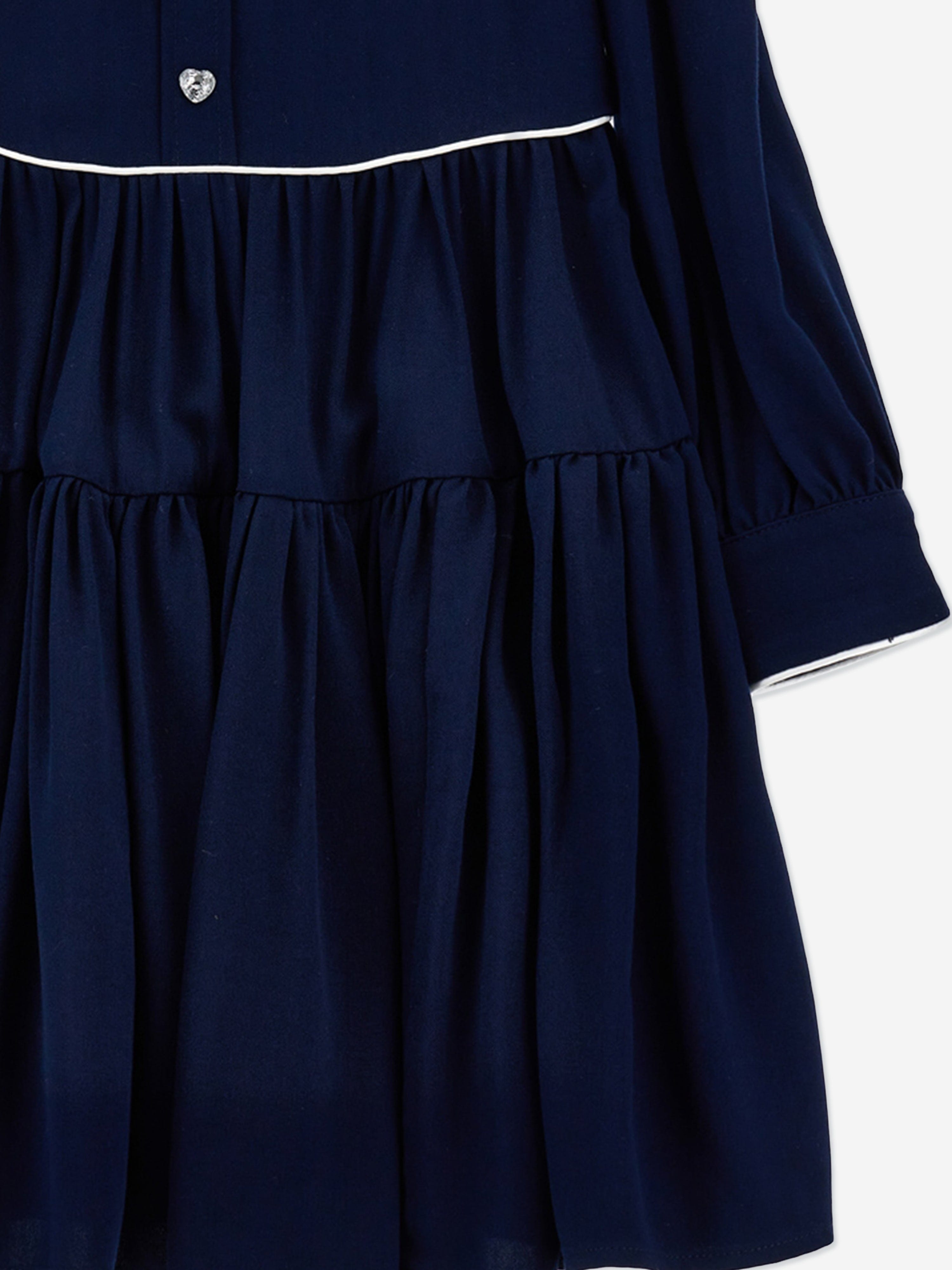 Monnalisa Girls Irina Twill Dress in Navy