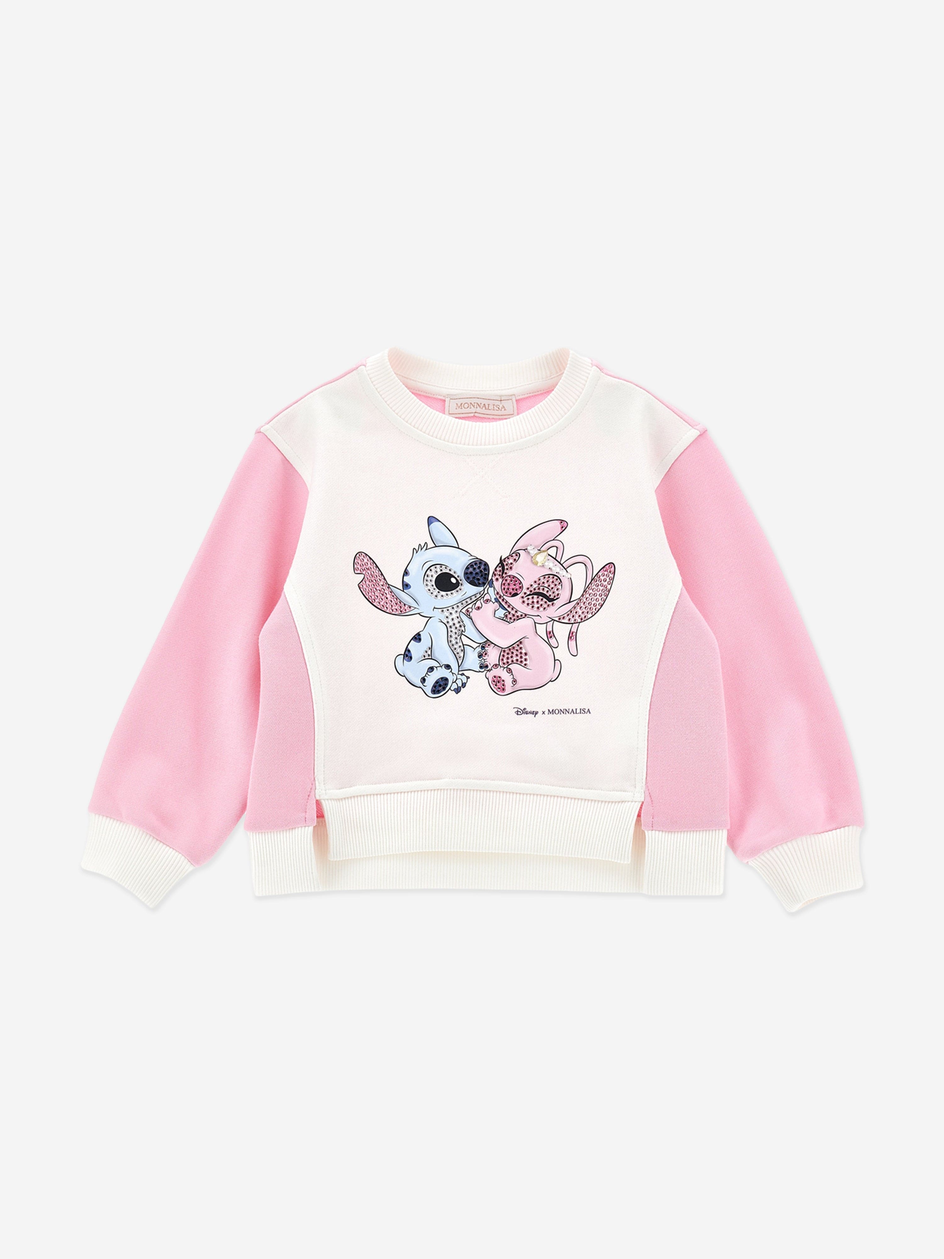 Monnalisa Girls Stitch and Angel Disney Sweatshirt in Ivory