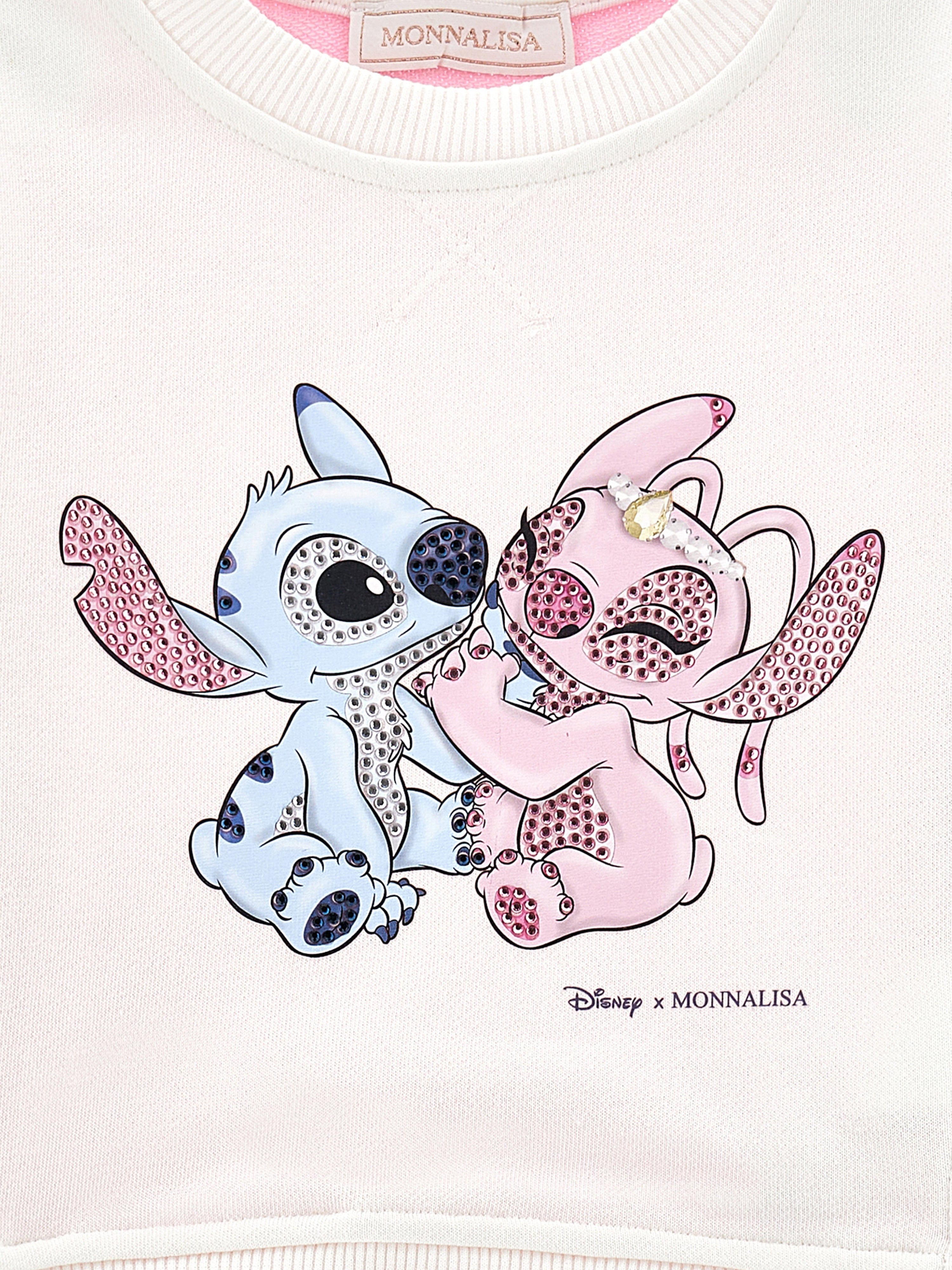 Monnalisa Girls Stitch and Angel Disney Sweatshirt in Ivory