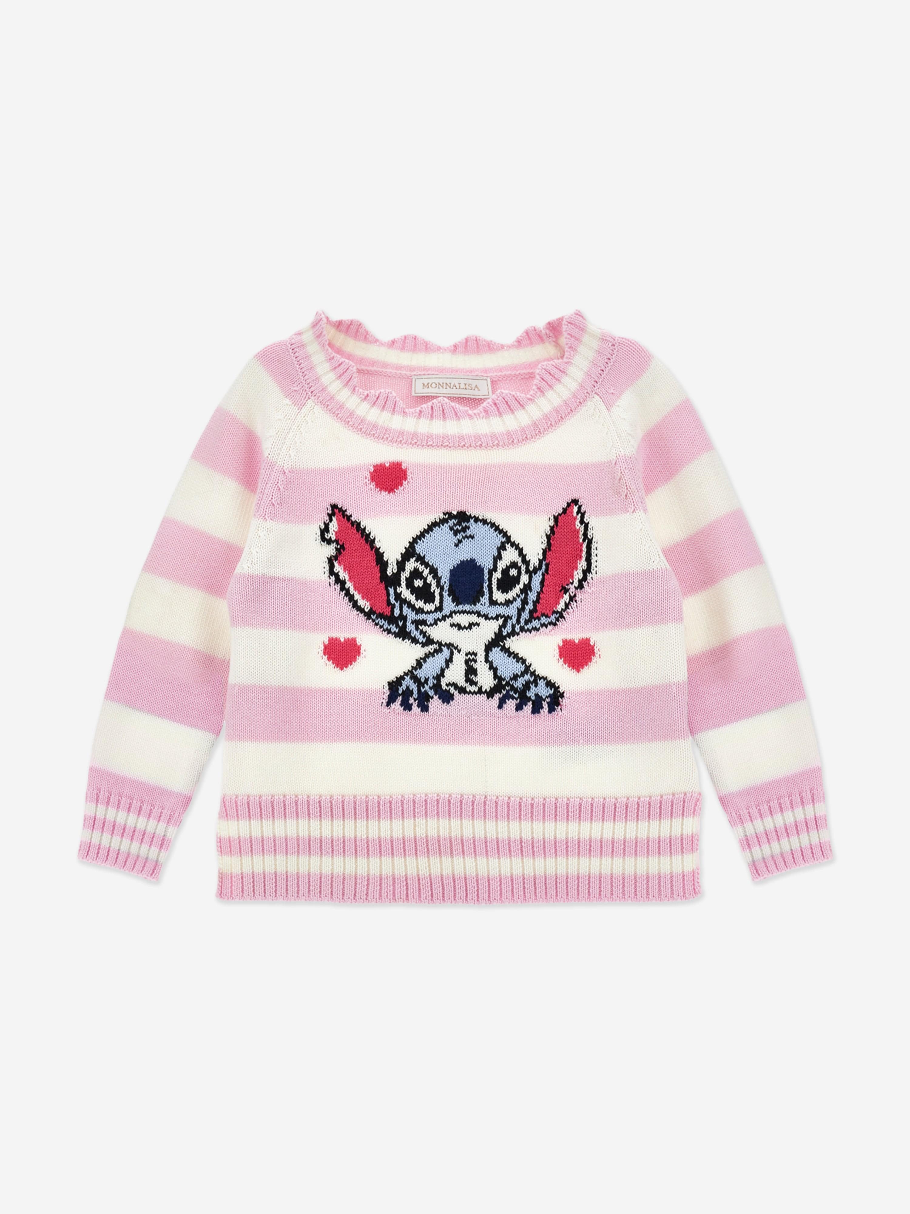 Monnalisa Girls Striped Stitch Jumper in Pink