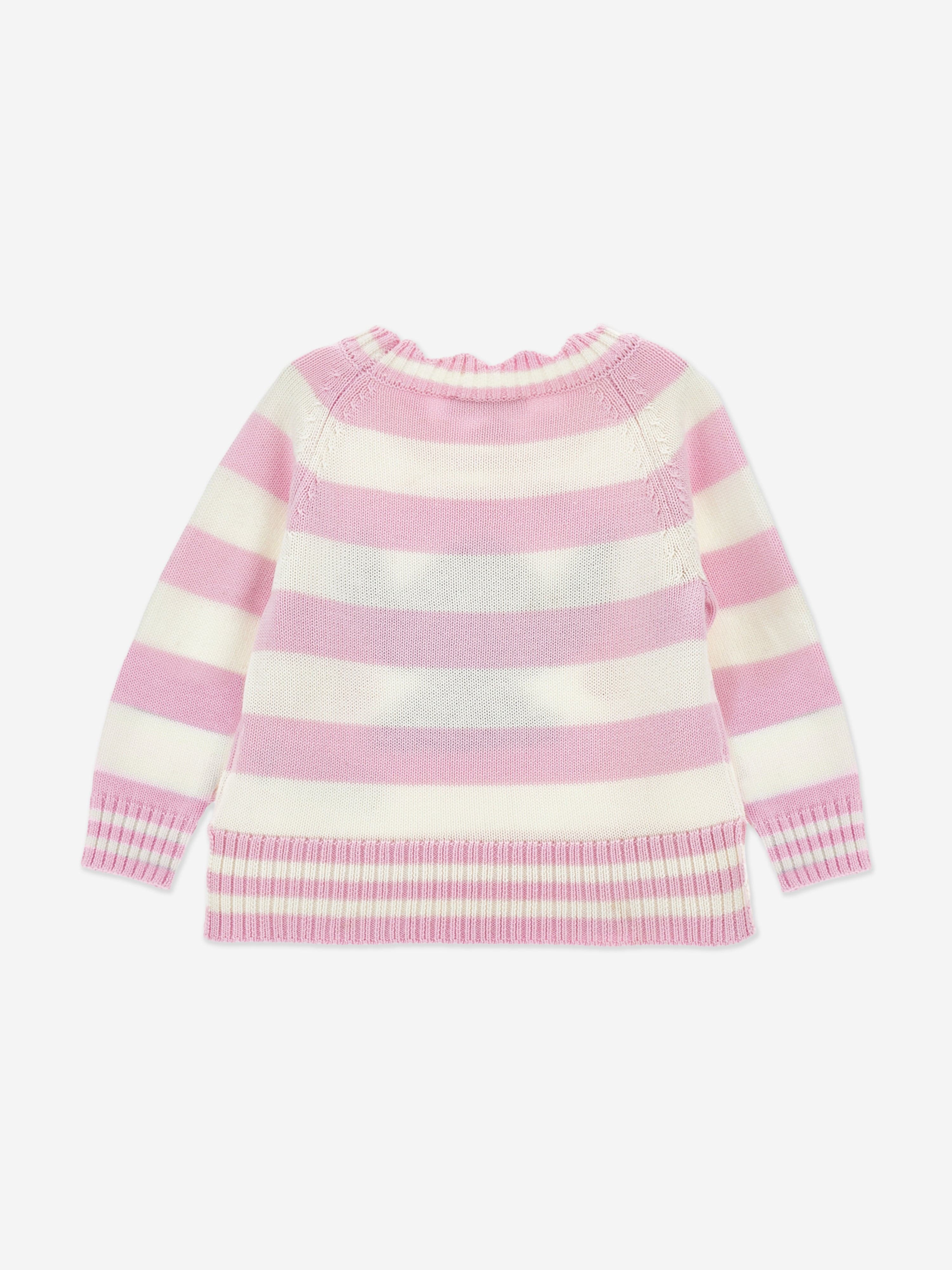 Monnalisa Girls Striped Stitch Jumper in Pink