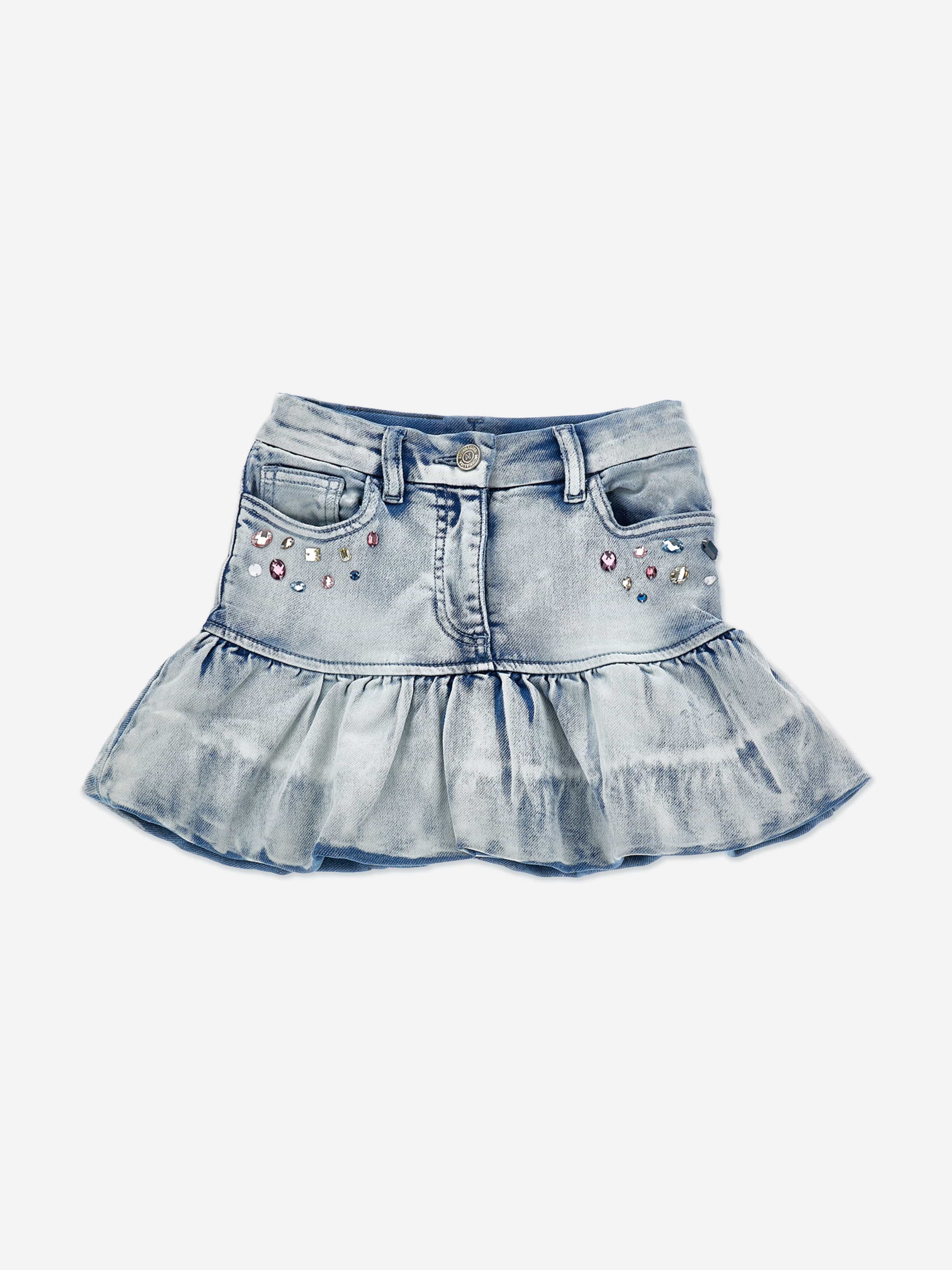 Monnalisa Girls Bleached Denim Stitch Skirt in Blue