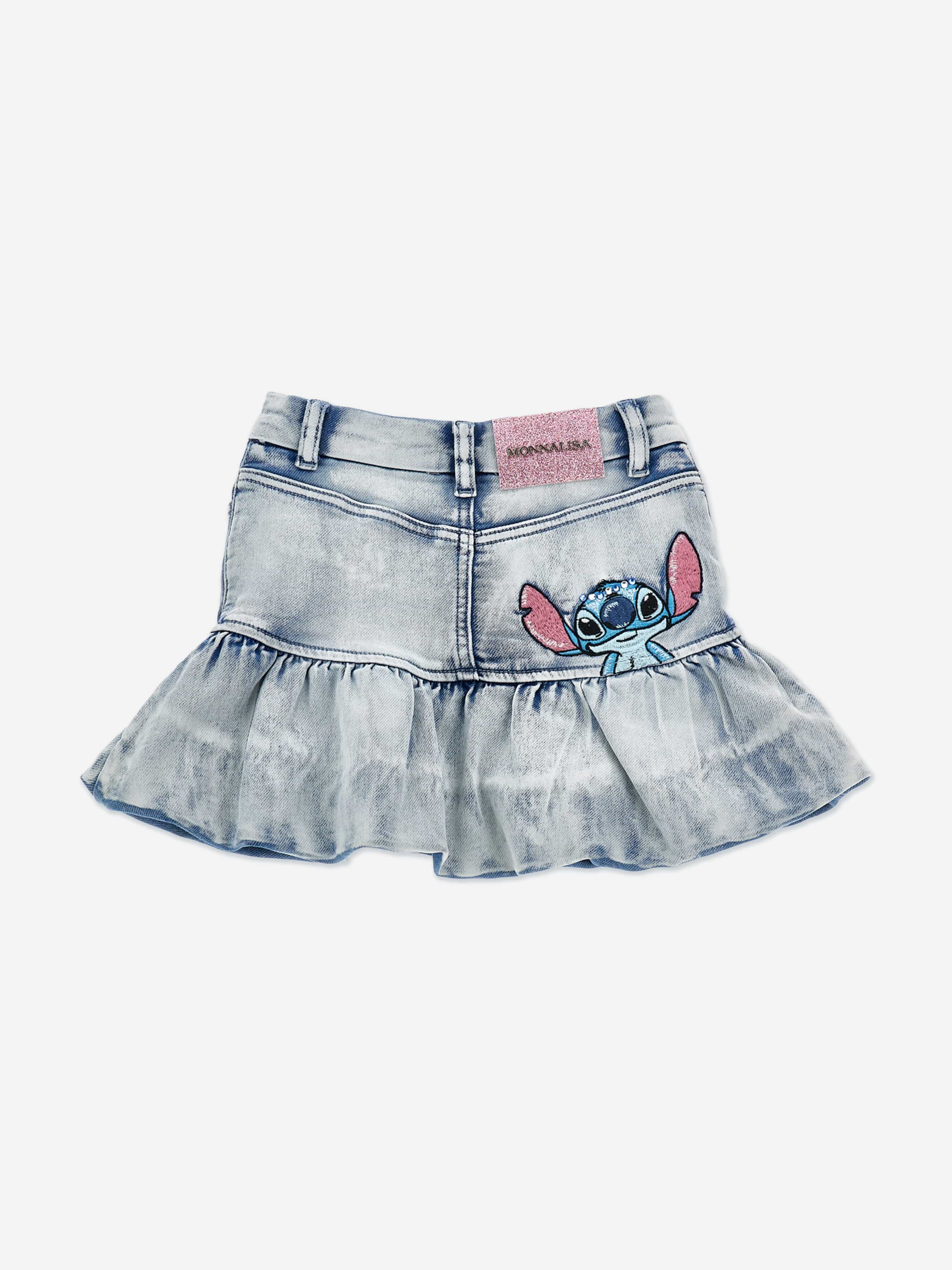 Monnalisa Girls Bleached Denim Stitch Skirt in Blue