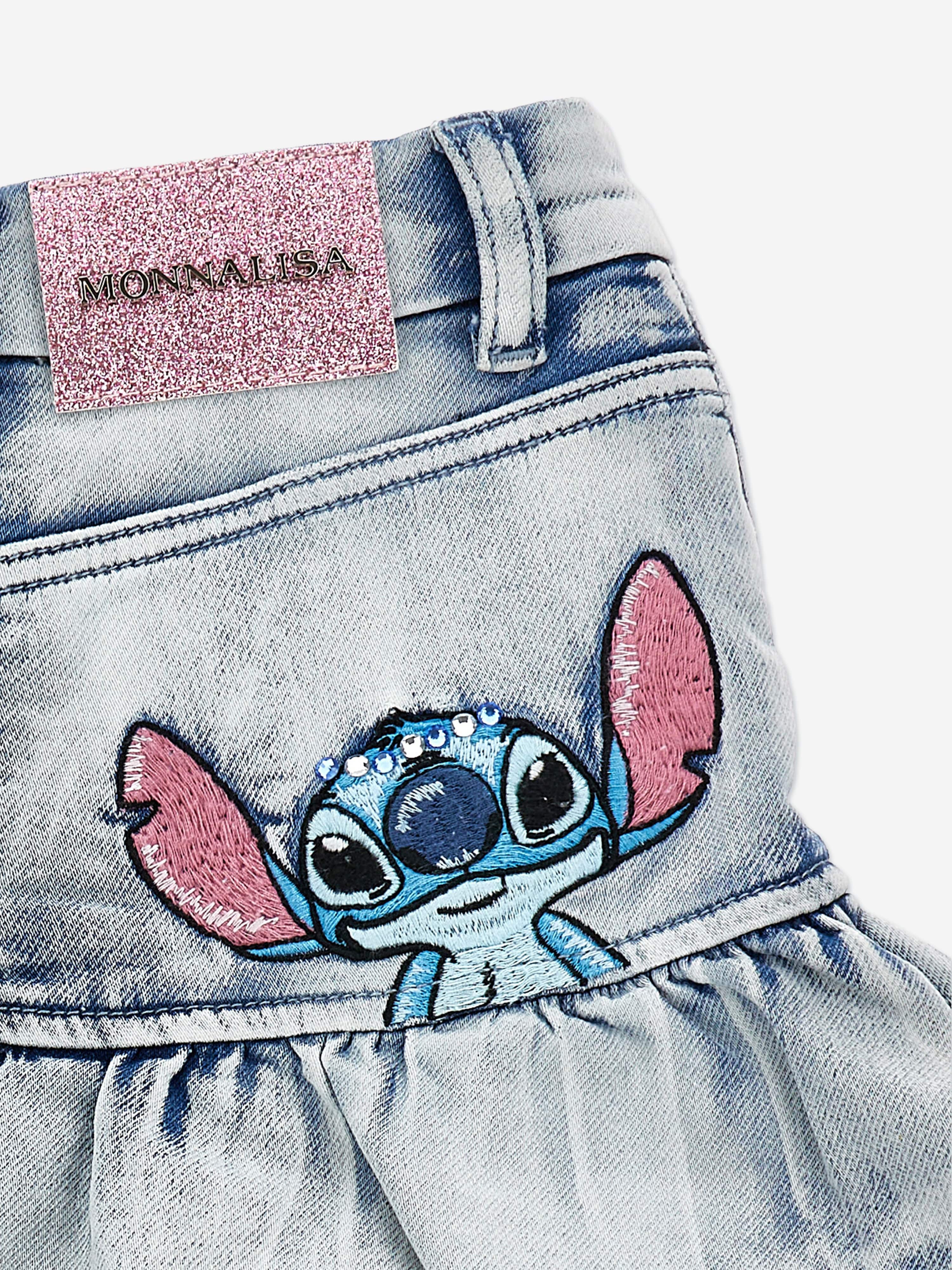 Monnalisa Girls Bleached Denim Stitch Skirt in Blue