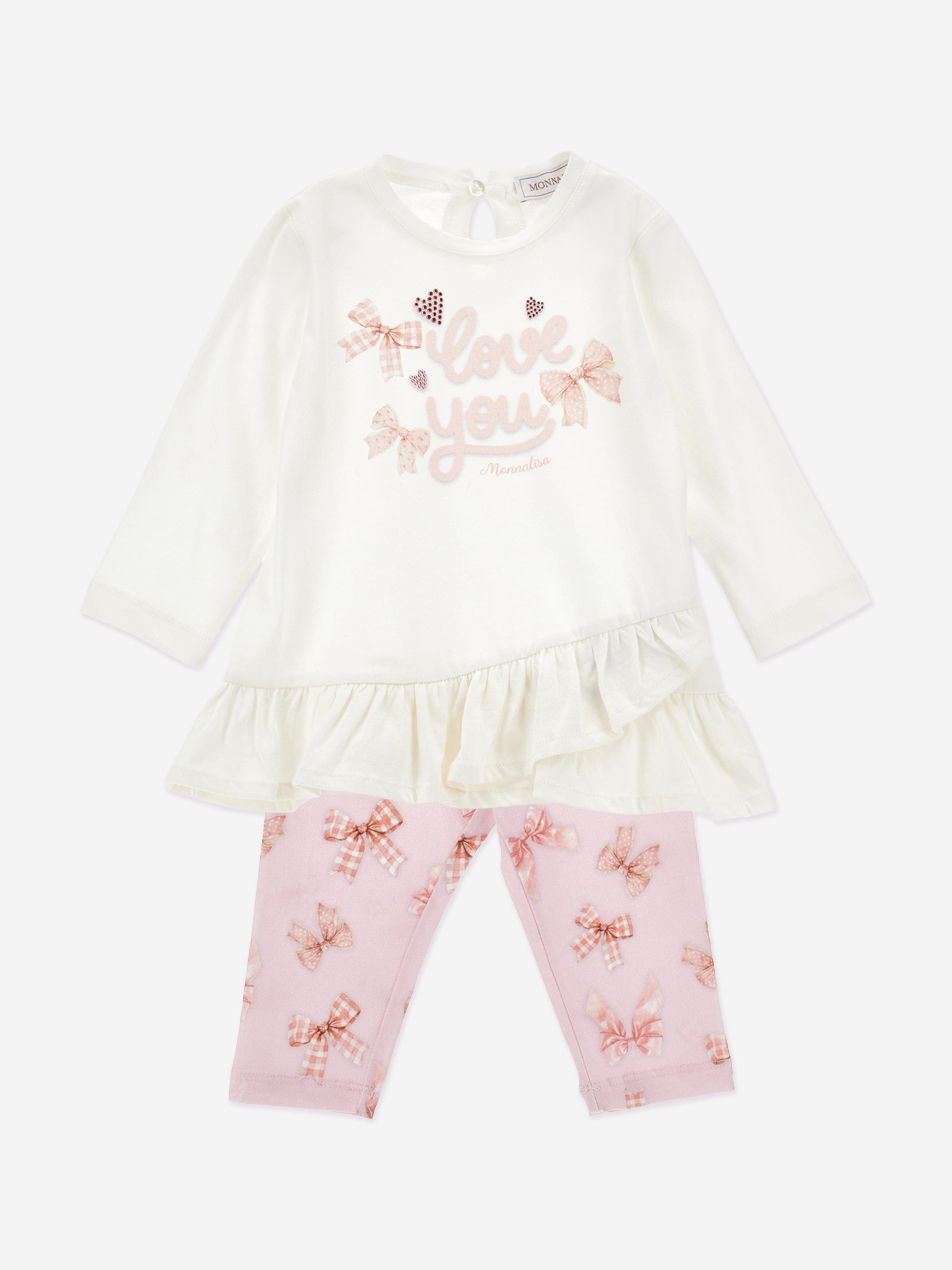 Monnalisa Baby Girls Bow Print Leggings Set in Pink