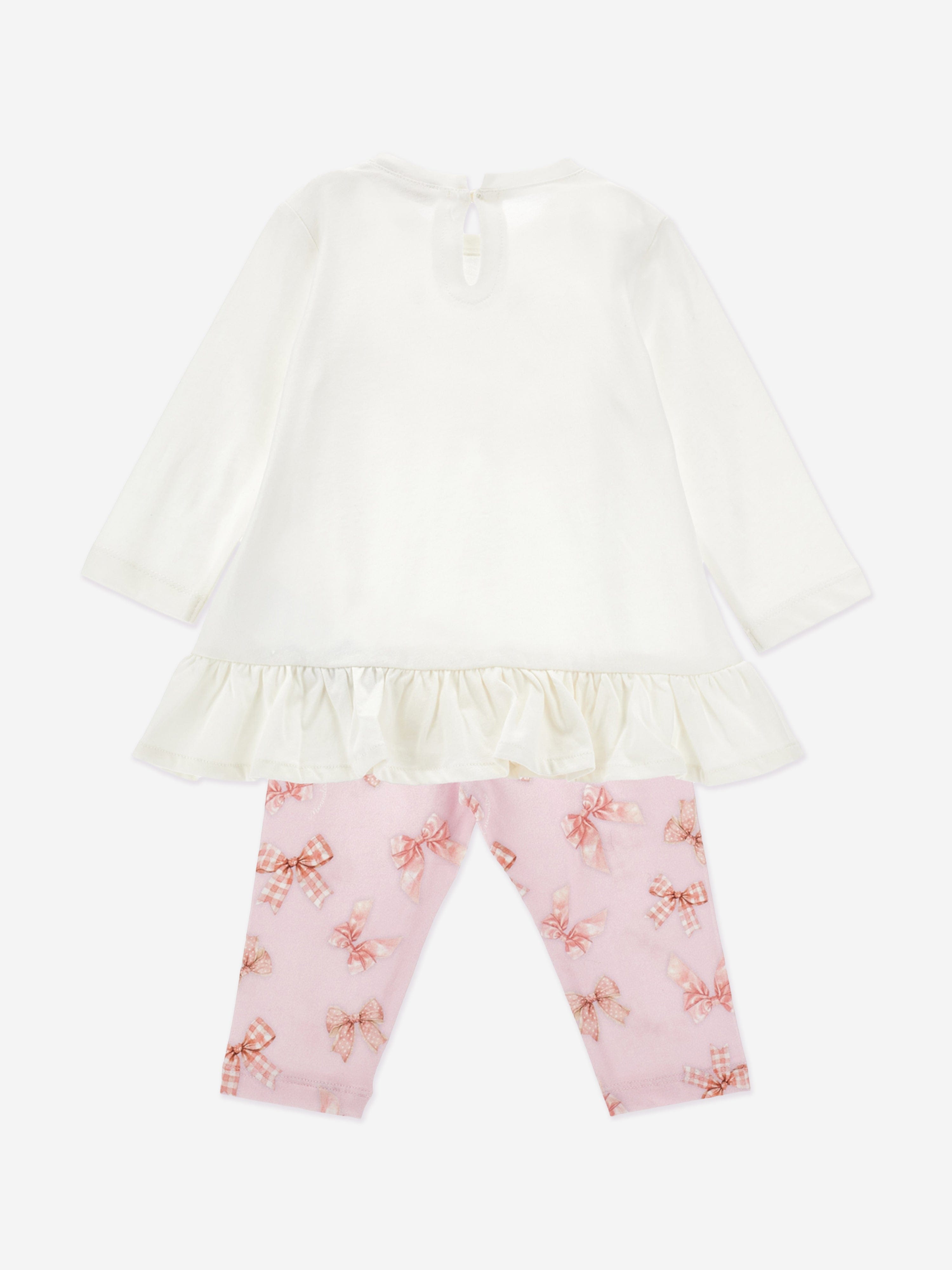 Monnalisa Baby Girls Bow Print Leggings Set in Pink