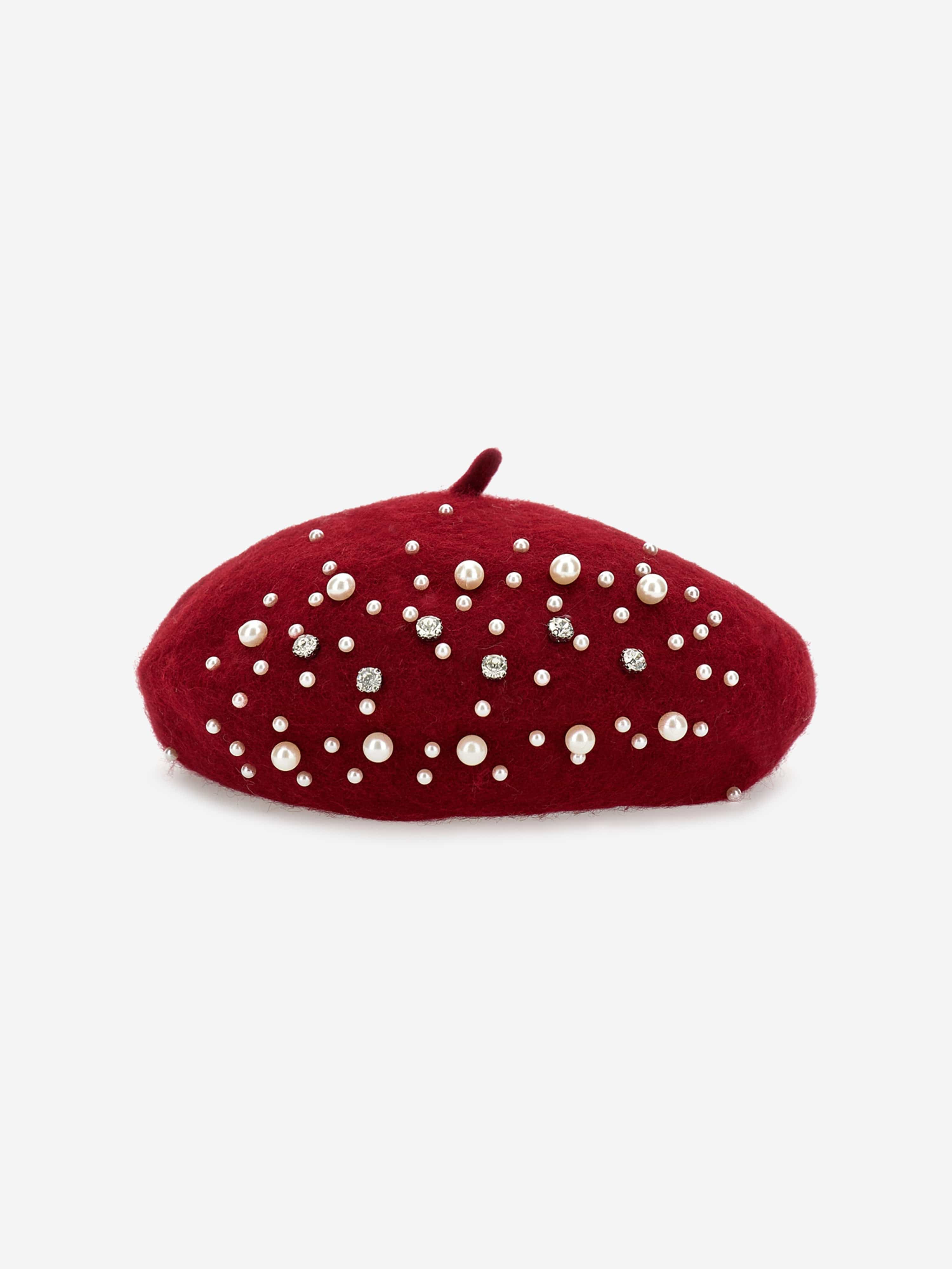 Monnalisa Girls Pearl Applique Beret in Red