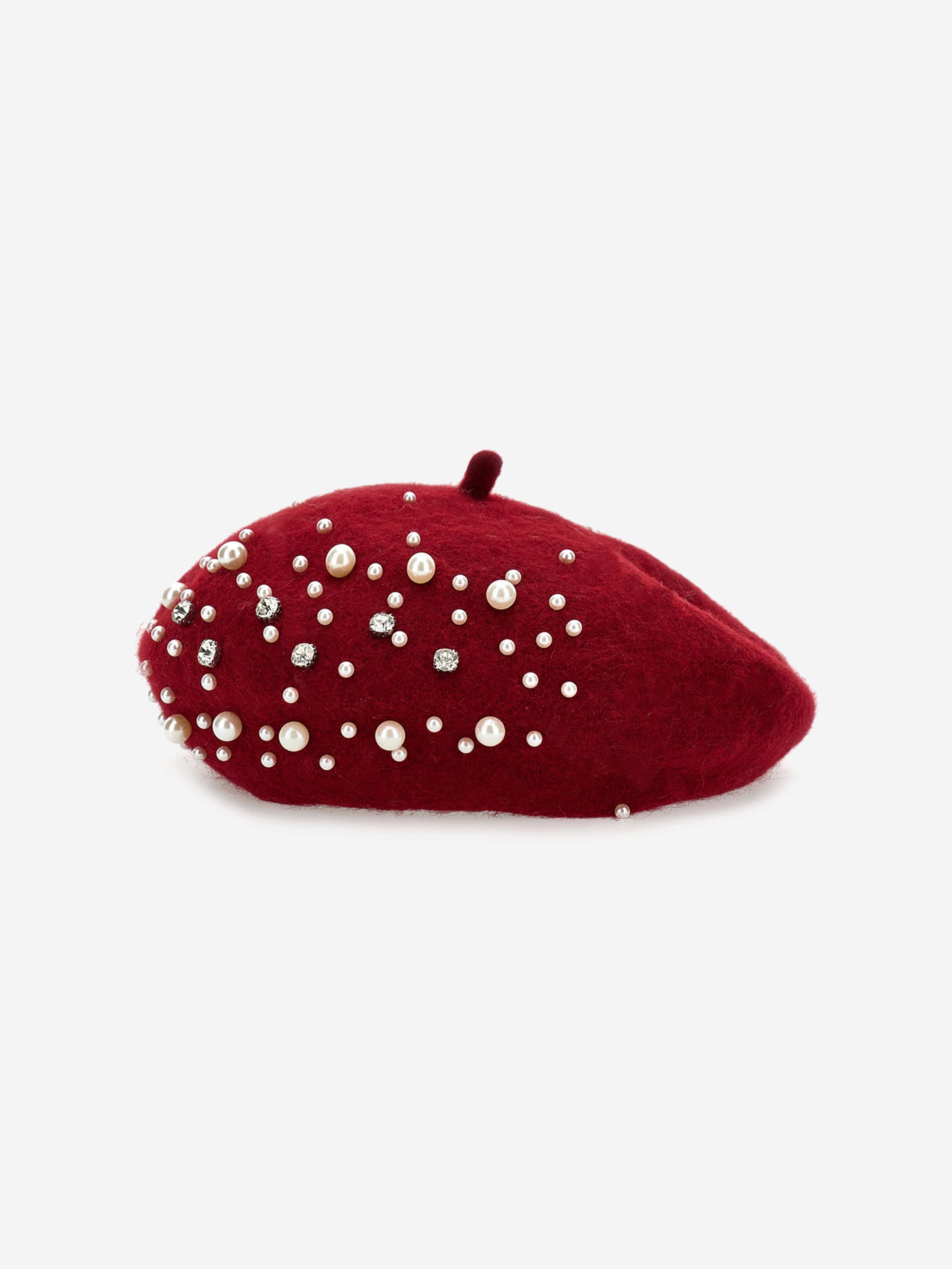 Monnalisa Girls Pearl Applique Beret in Red