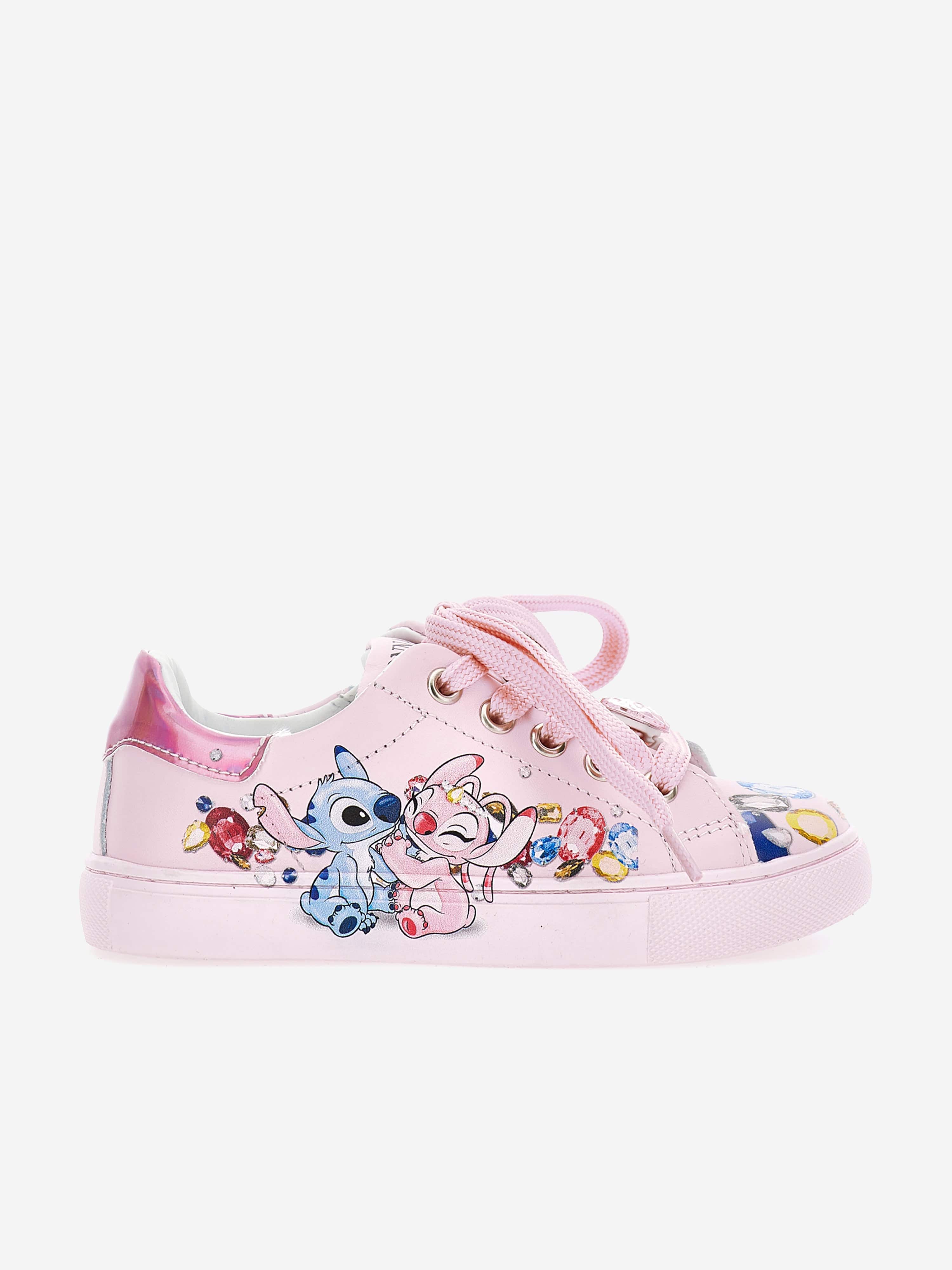 Monnalisa Girls Leather Stitch and Angel Trainers in Pink