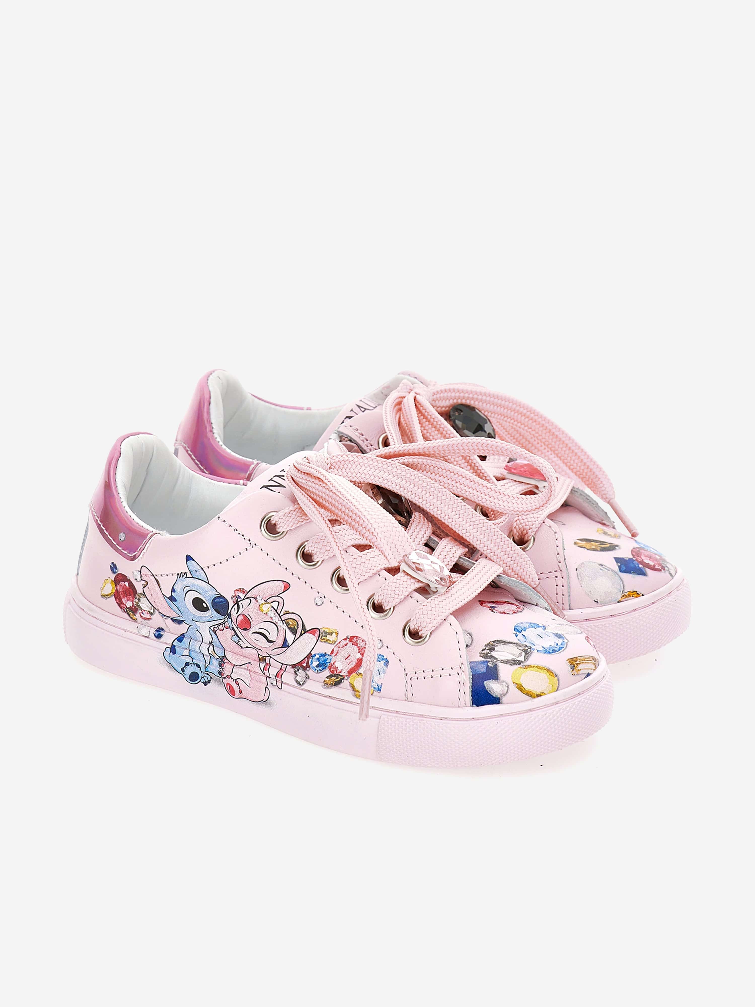 Monnalisa Girls Leather Stitch and Angel Trainers in Pink