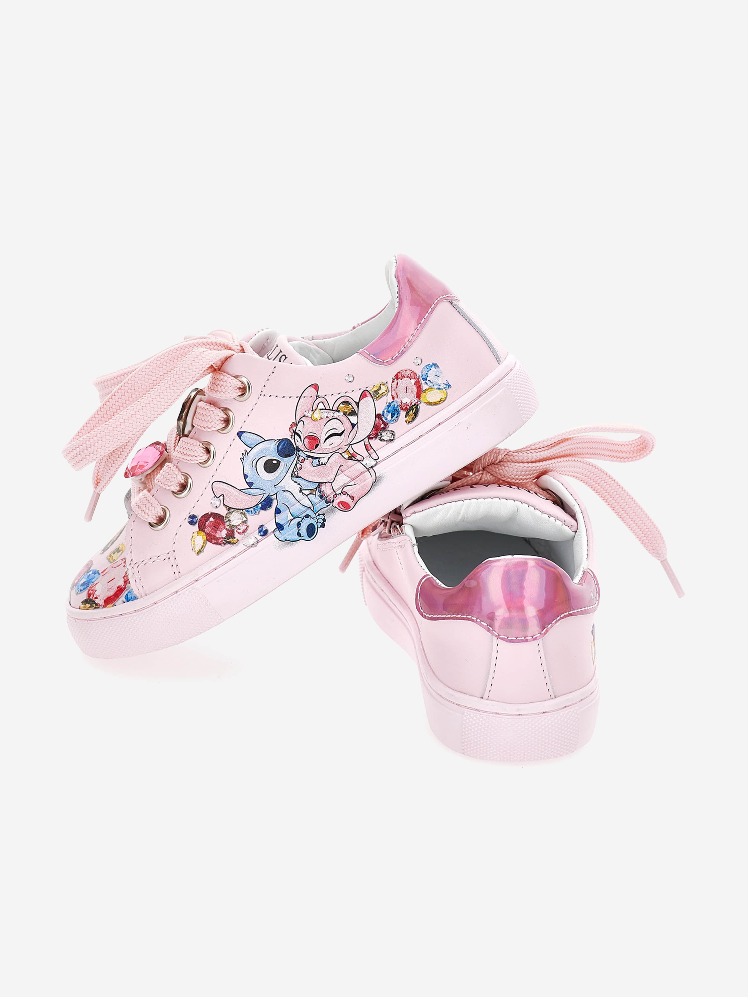 Monnalisa Girls Leather Stitch and Angel Trainers in Pink