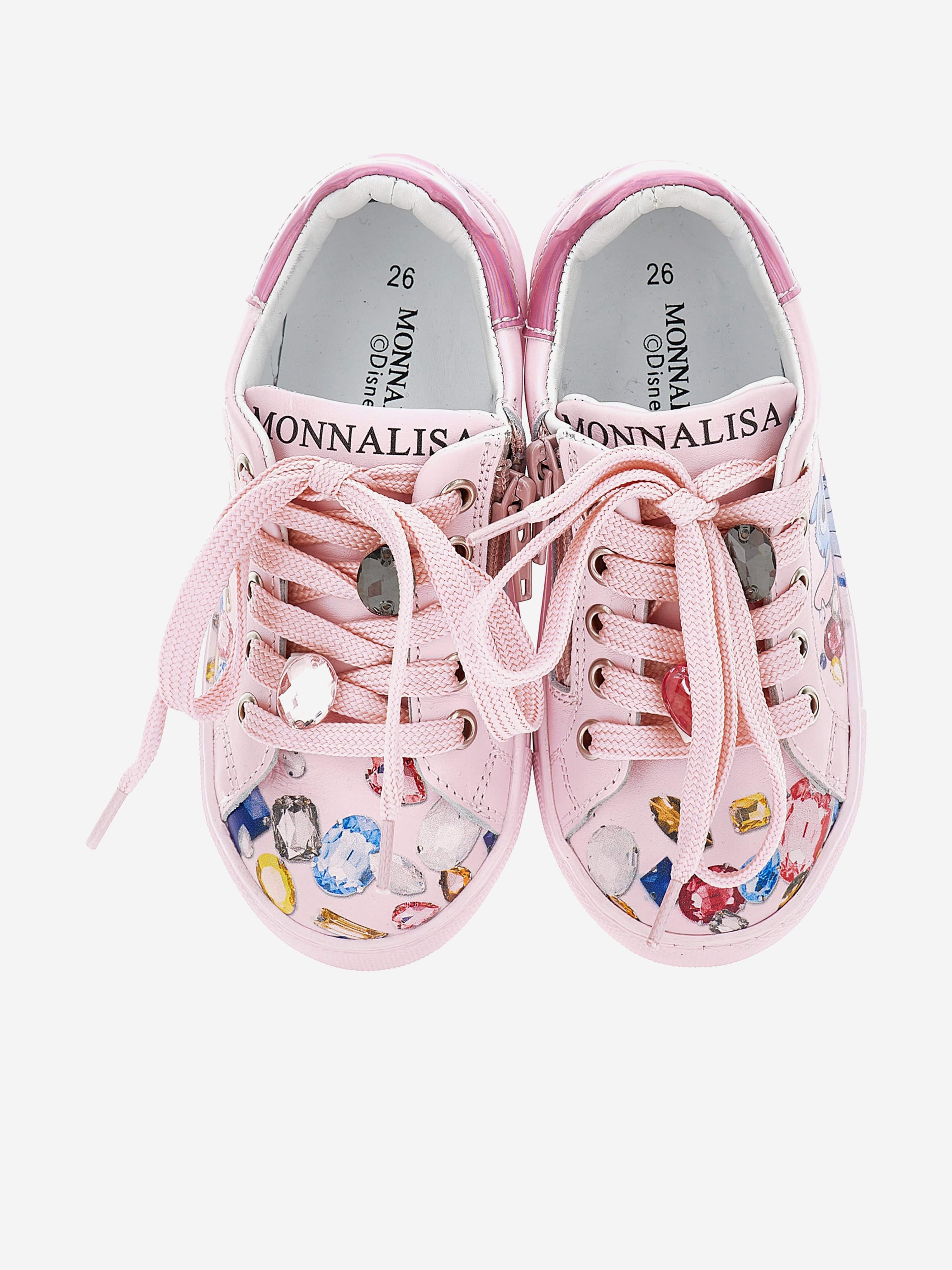 Monnalisa Girls Leather Stitch and Angel Trainers in Pink