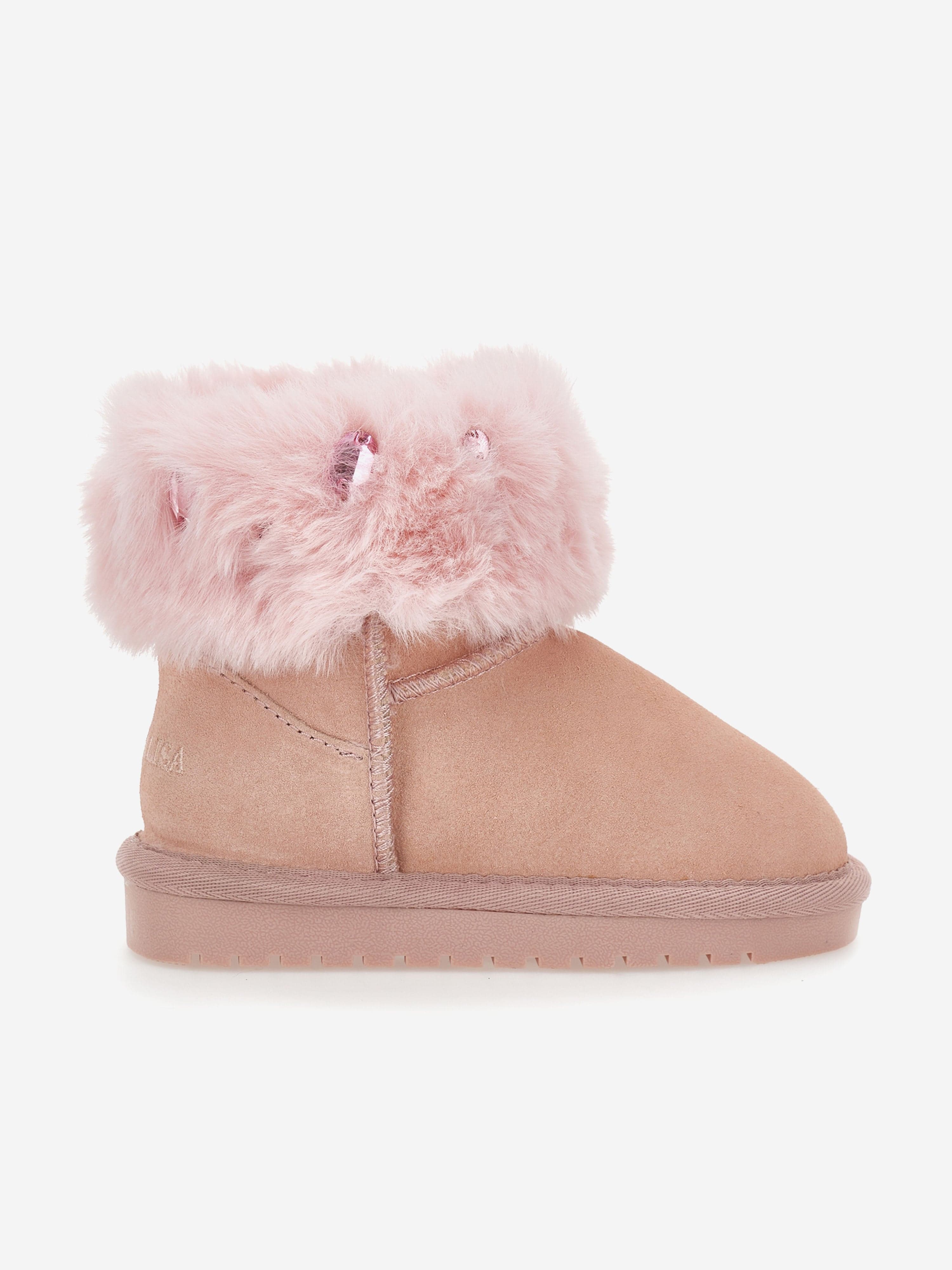 Monnalisa Girls Suede Boots with Gems in Pink