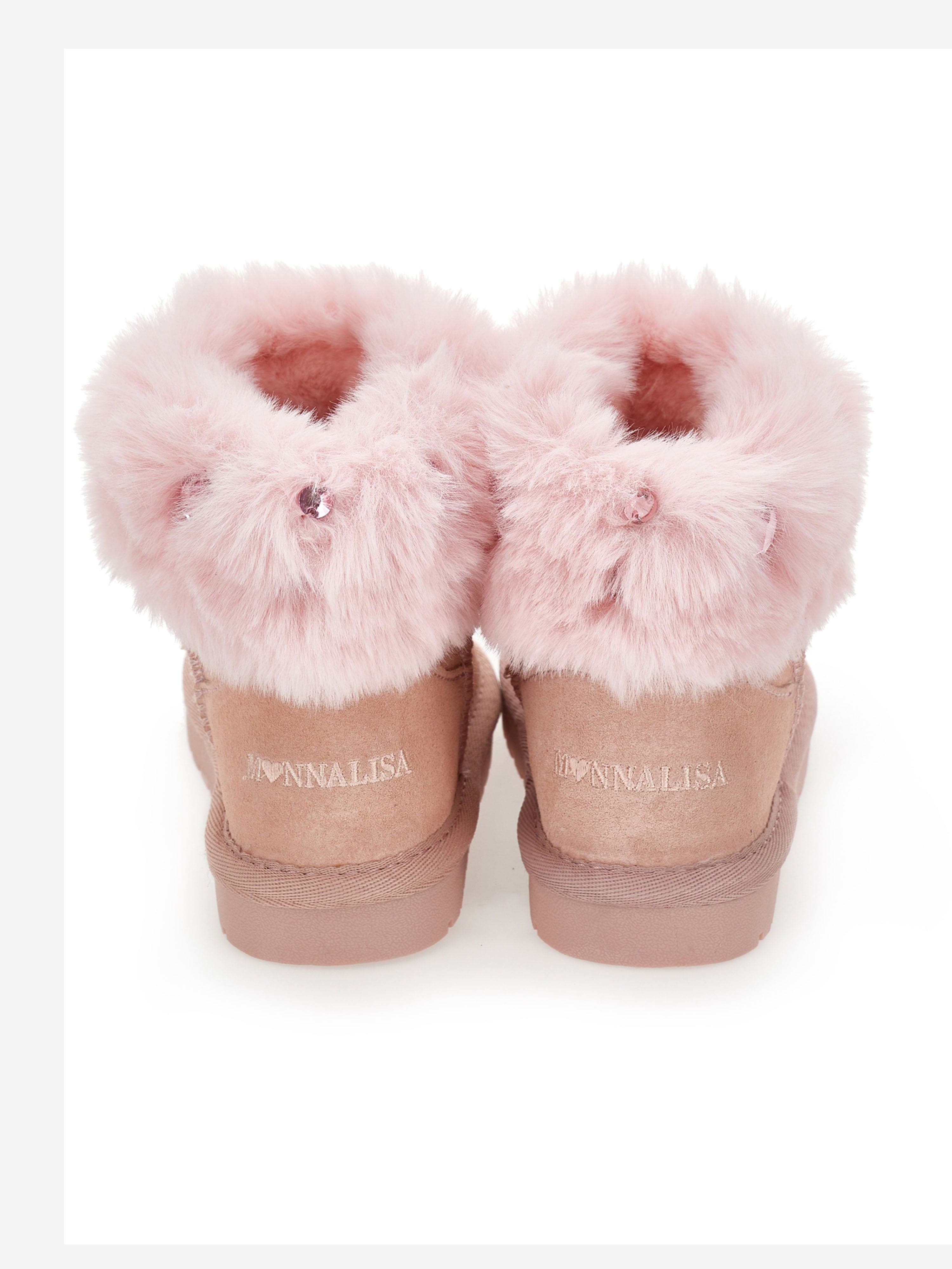 Monnalisa Girls Suede Boots with Gems in Pink