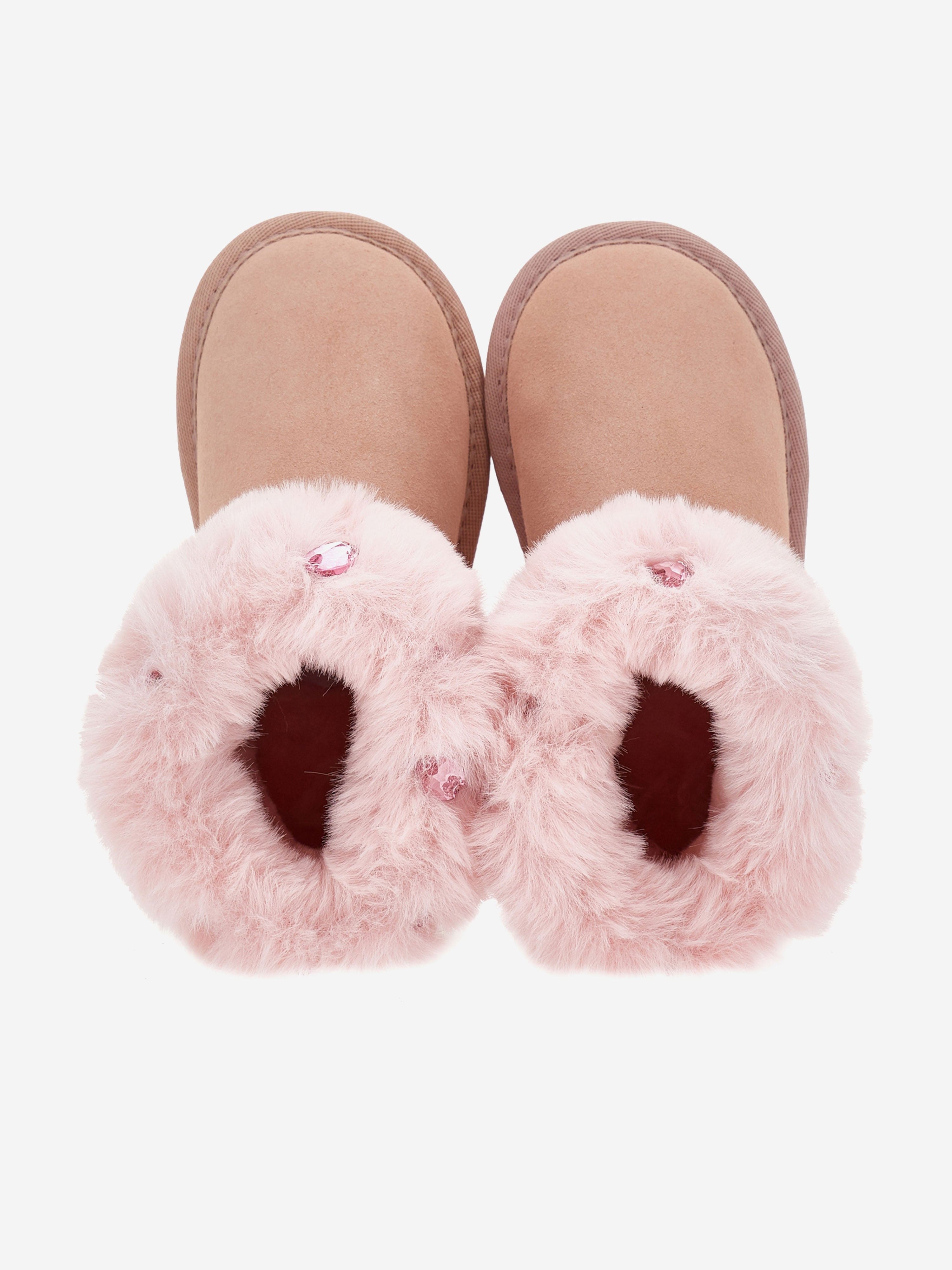Monnalisa Girls Suede Boots with Gems in Pink