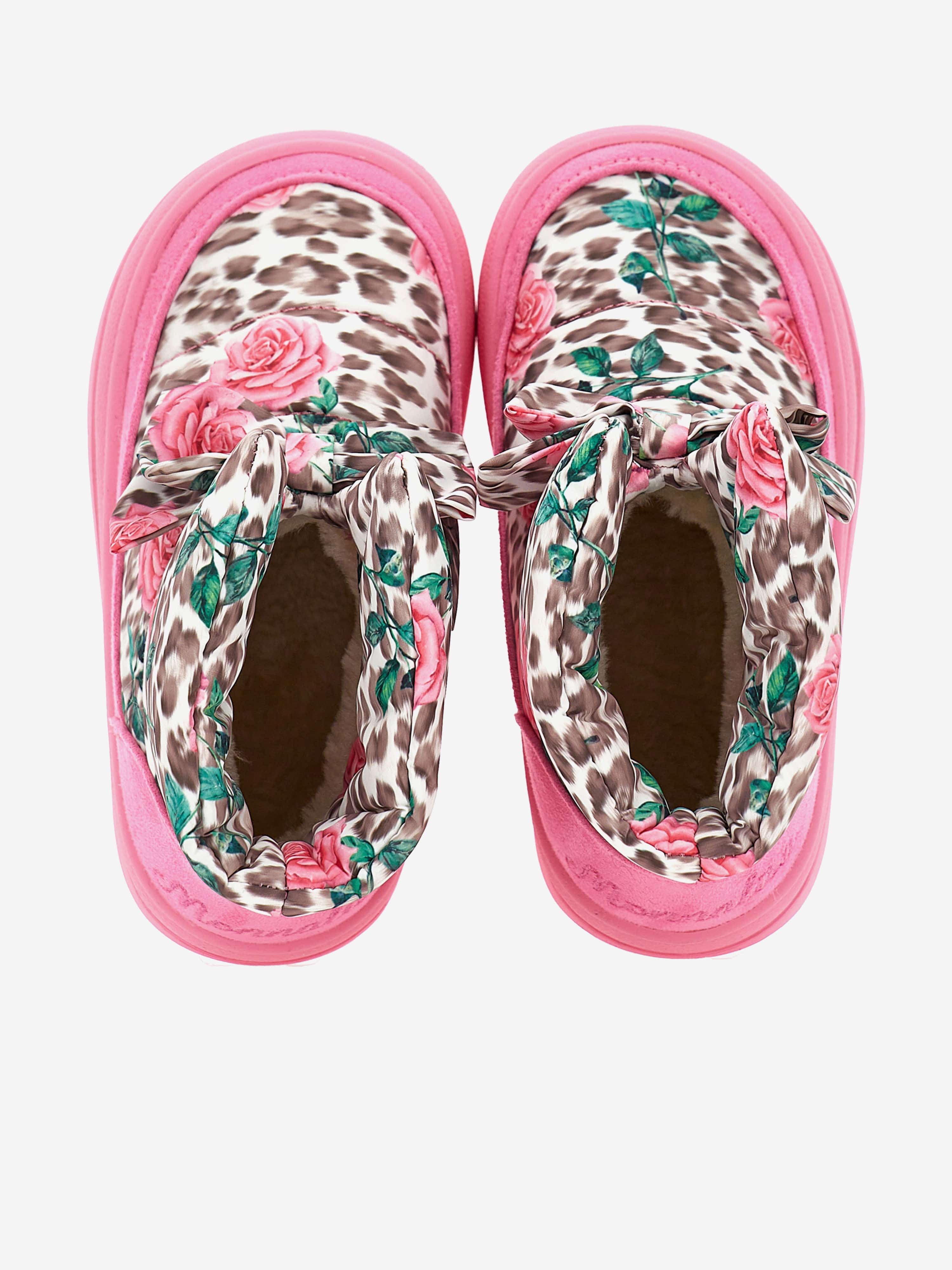 Monnalisa Girls Leopard and Rose Snow Boots in Pink