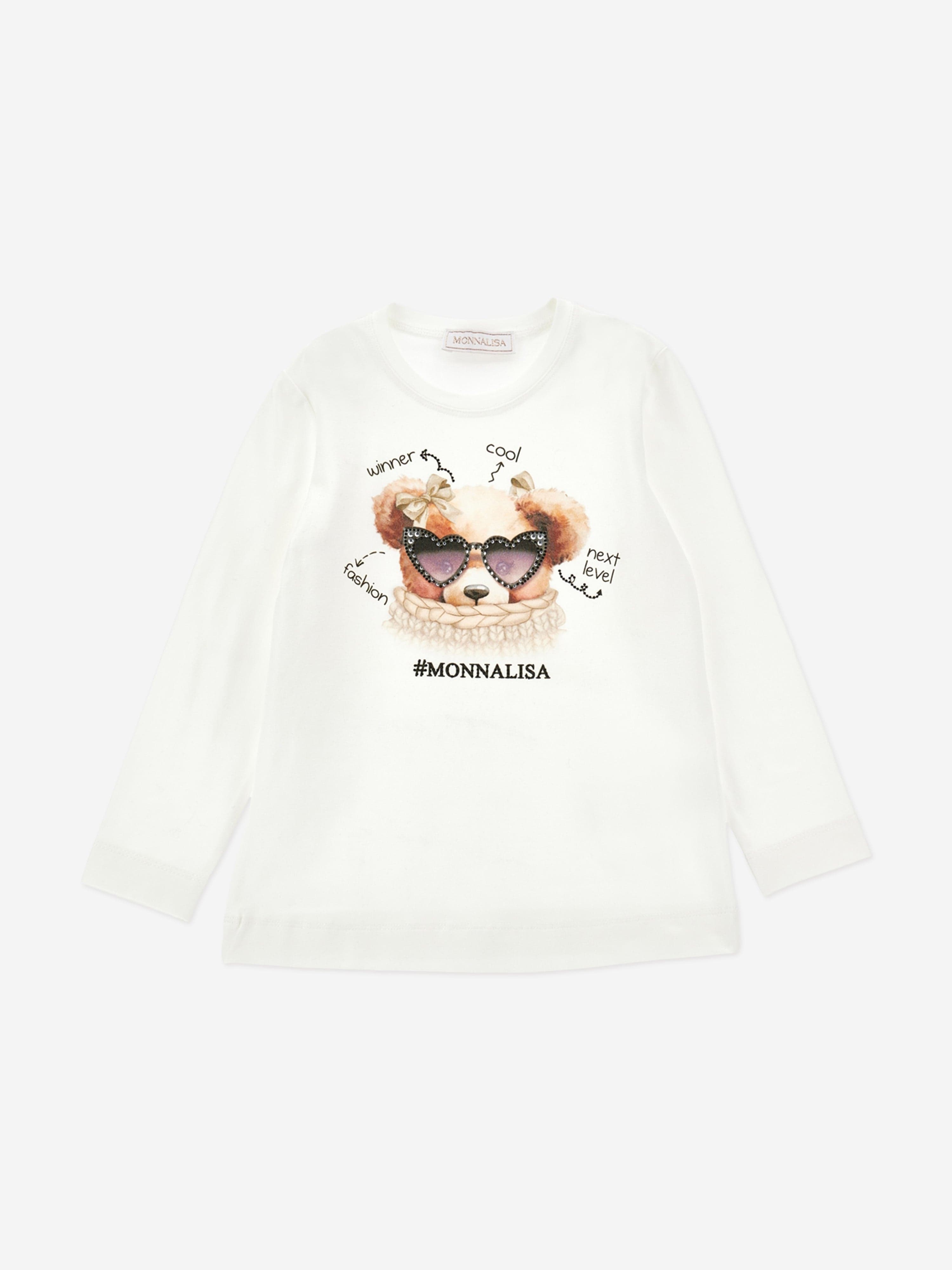Monnalisa Girls Long Sleeve Teddy T-Shirt in Ivory