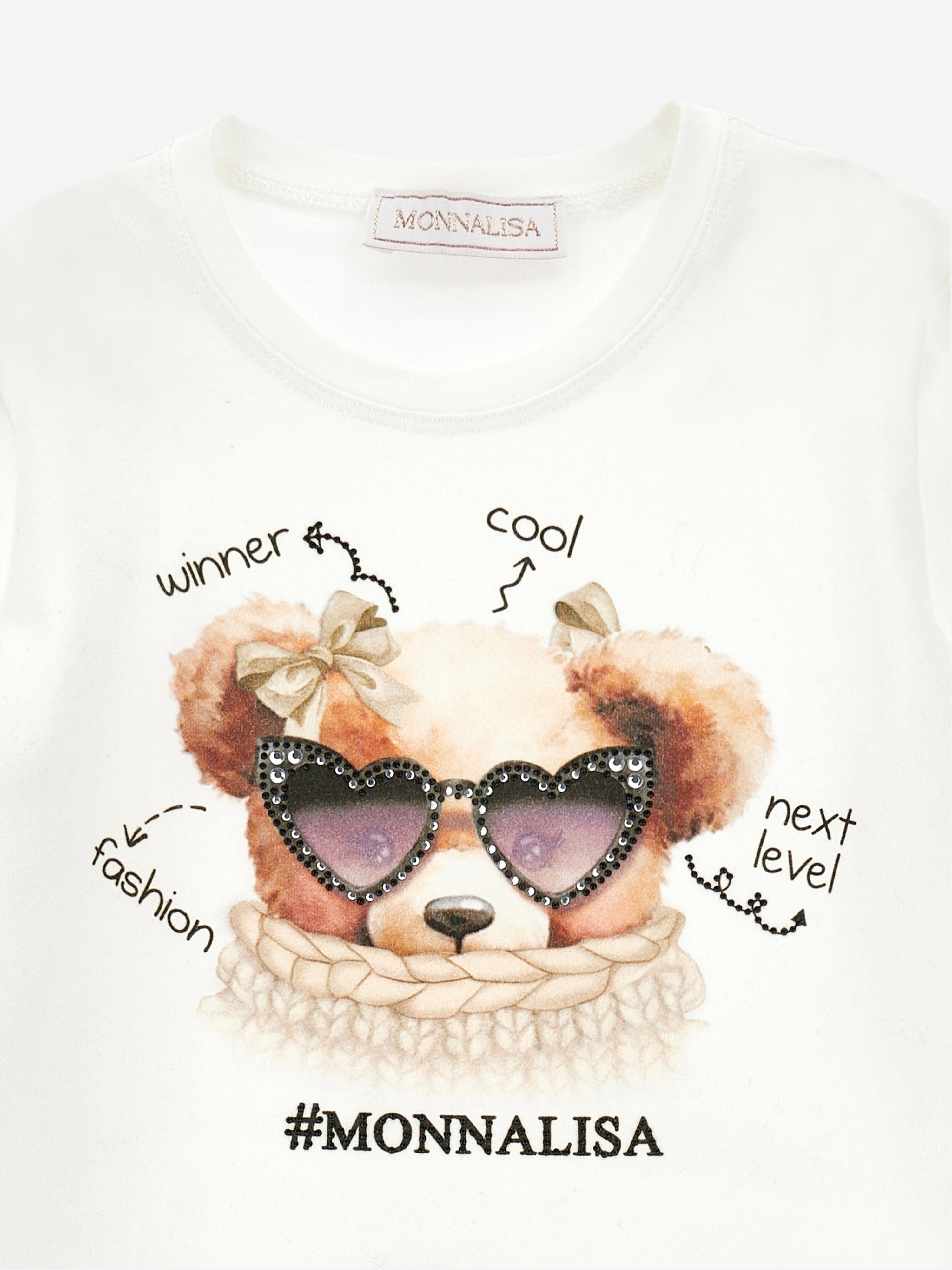 Monnalisa Girls Long Sleeve Teddy T-Shirt in Ivory